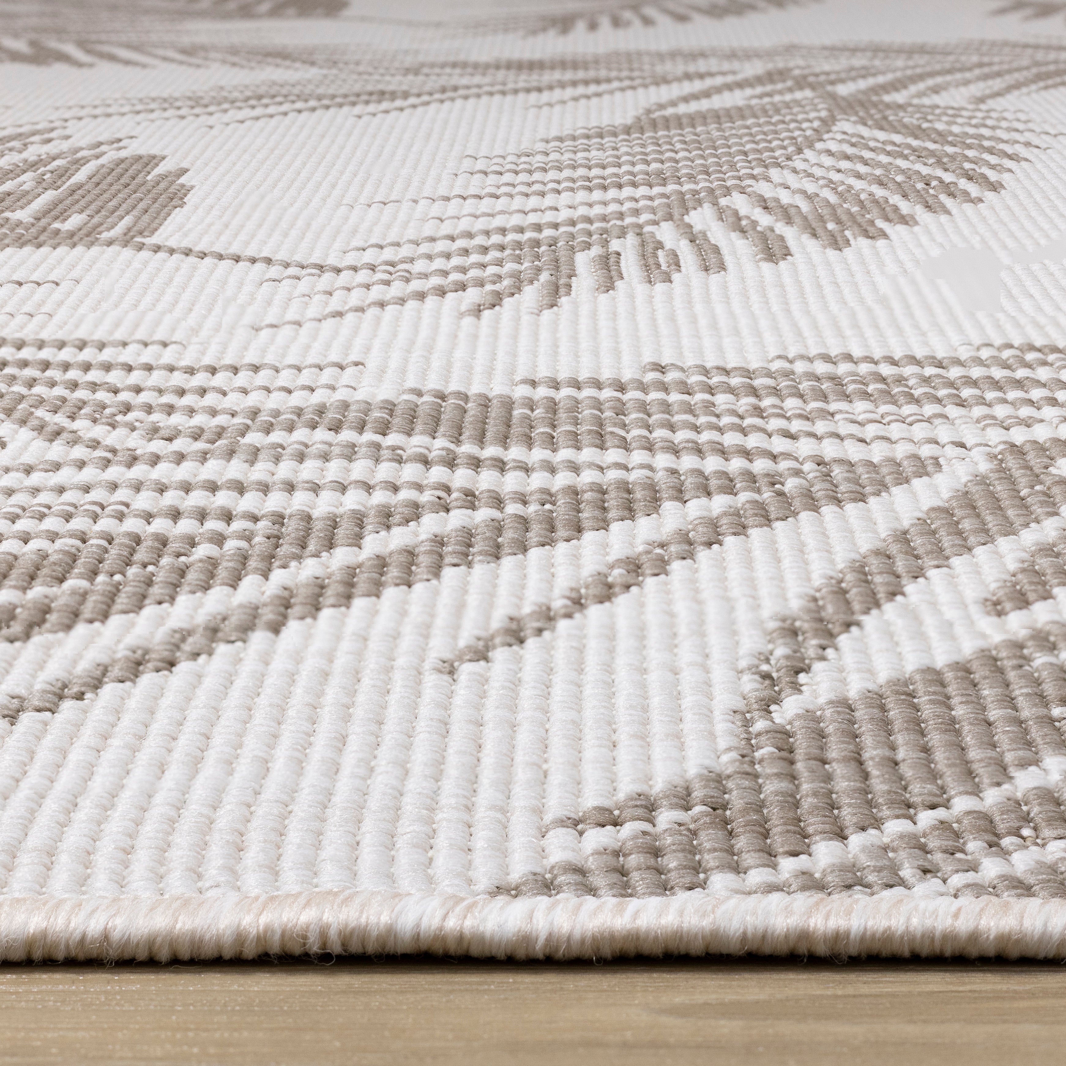 Bristol Beige Cream Leaf Motif Reversible Rug