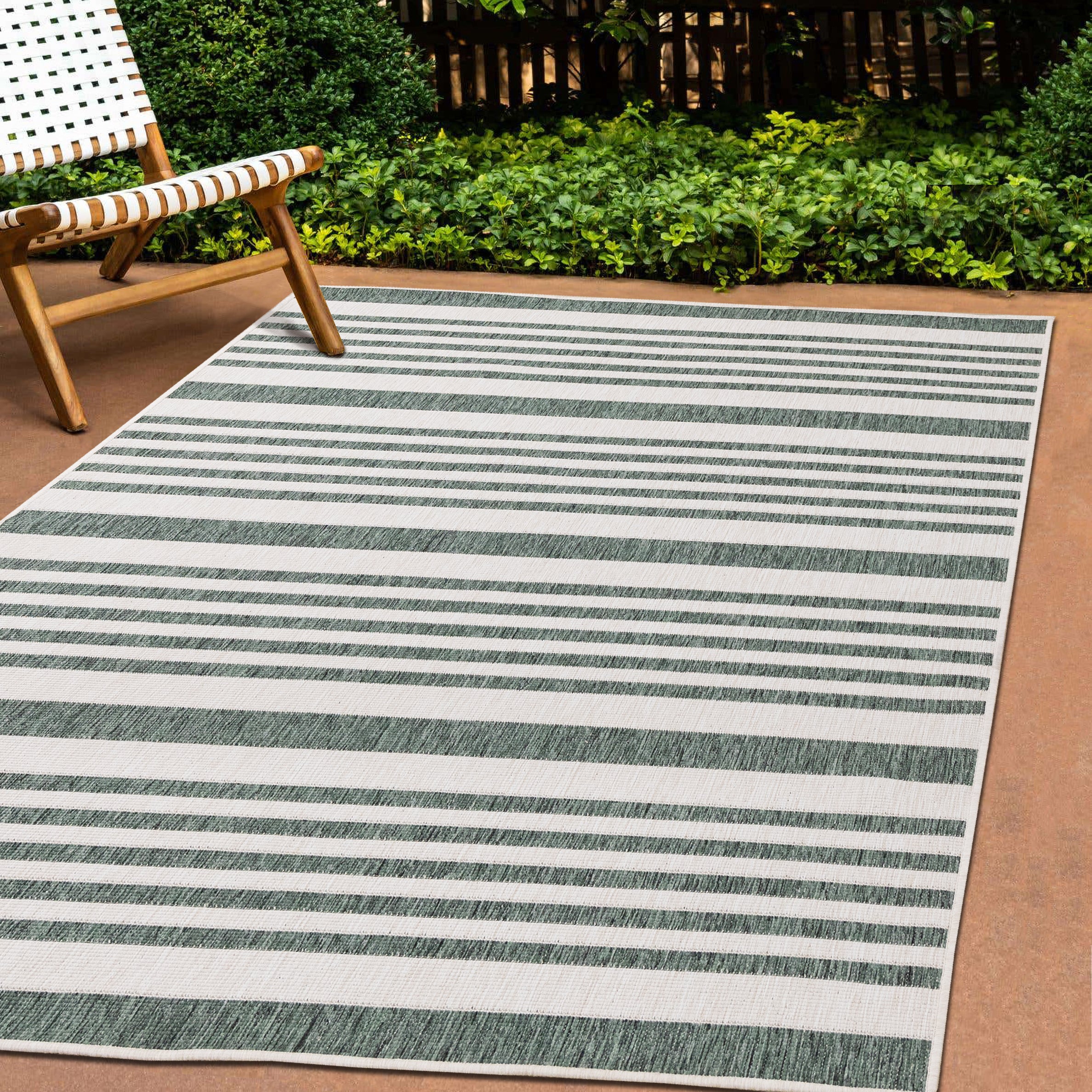 Bristol Green Cream Striped Reversible Rug