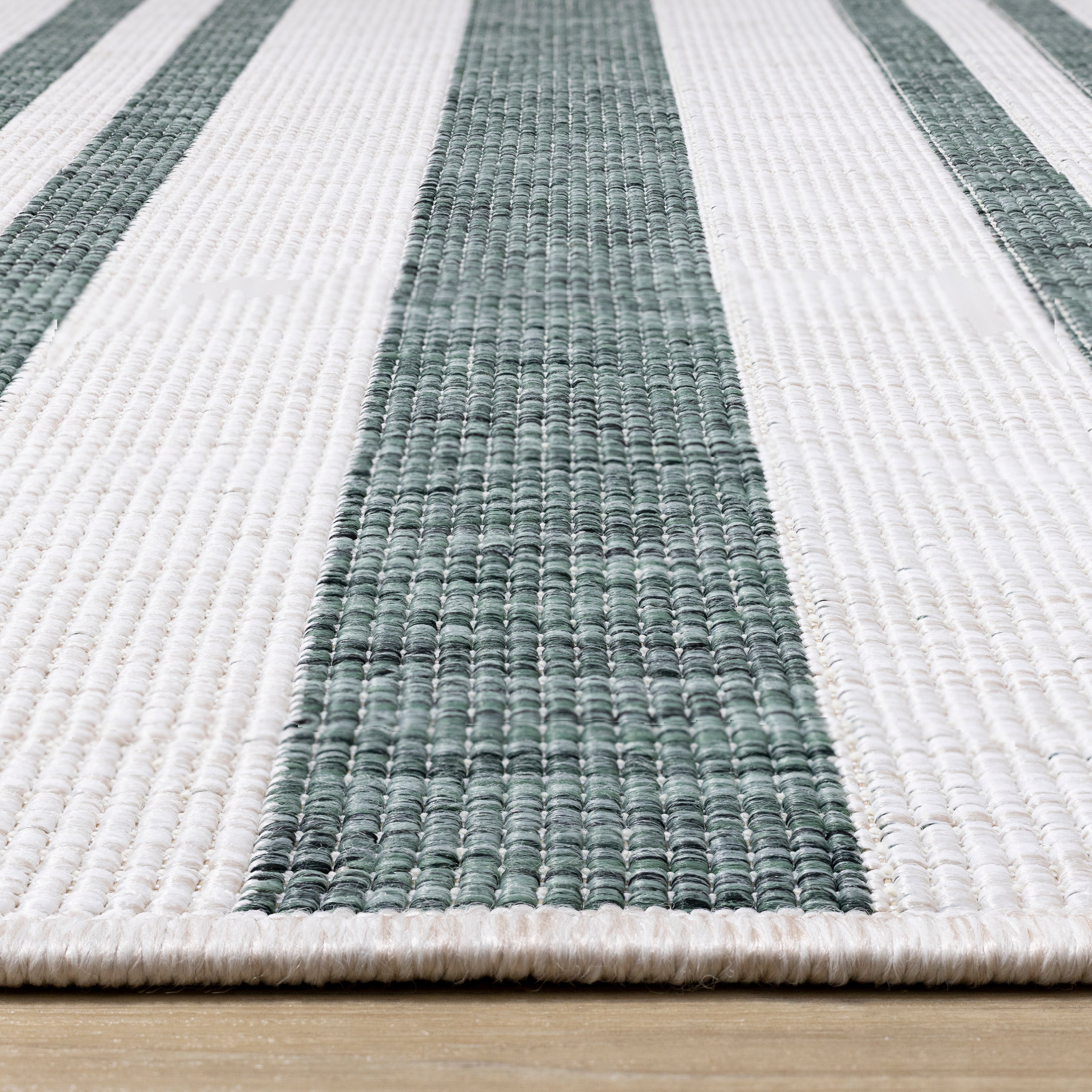 Bristol Green Cream Striped Reversible Rug