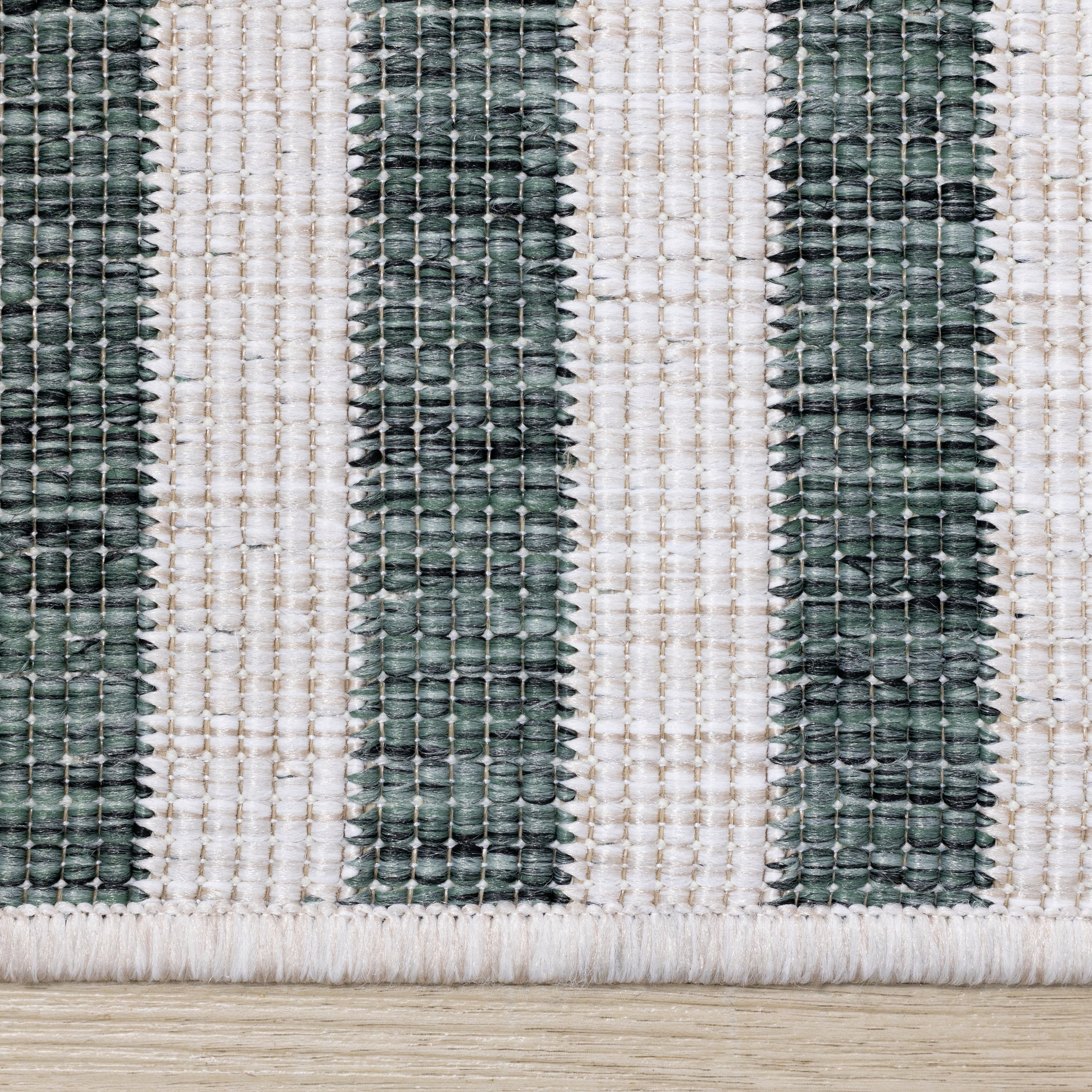 Bristol Green Cream Striped Reversible Rug