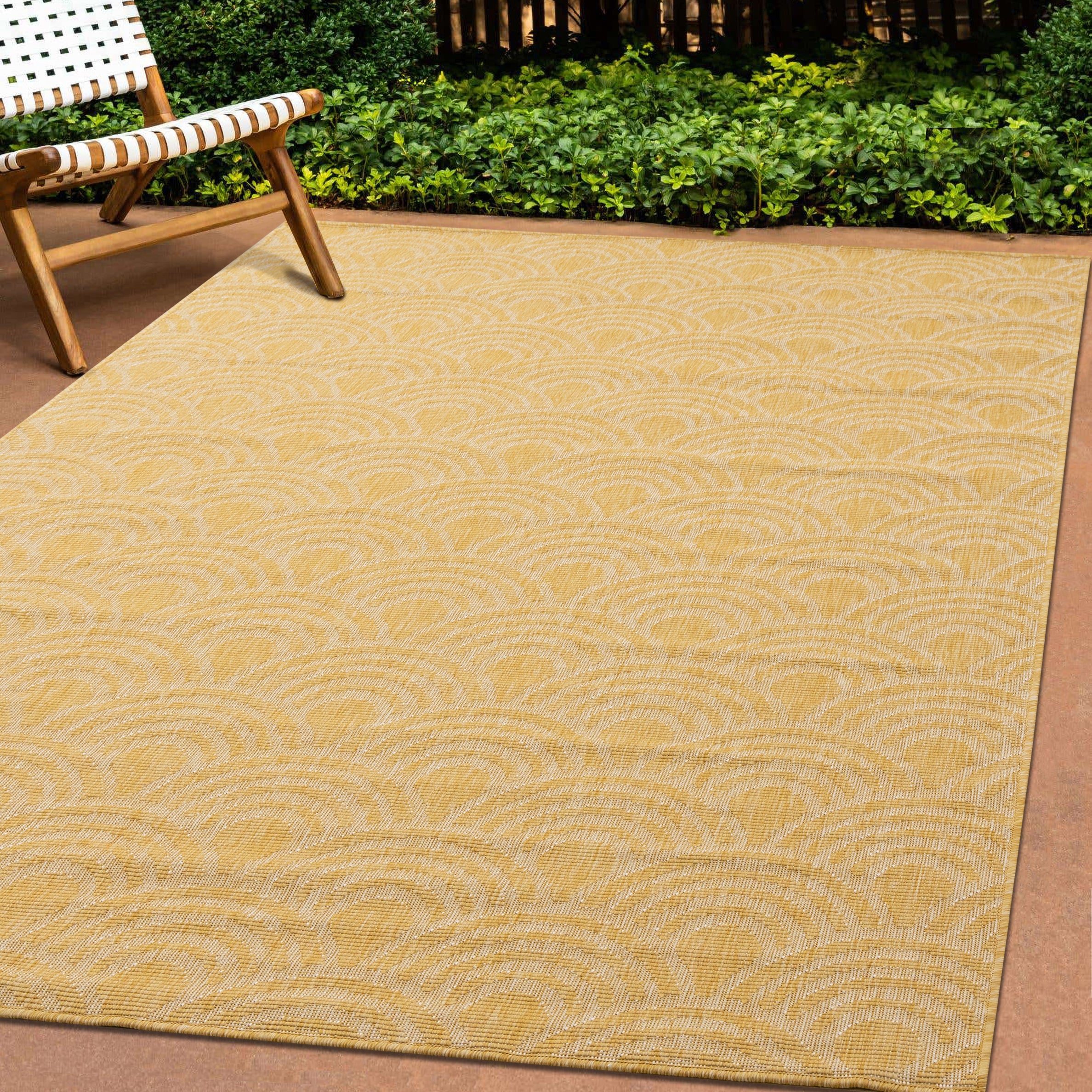 Bristol Reversible Yellow Taupe Rainbow Arch Pattern Rug