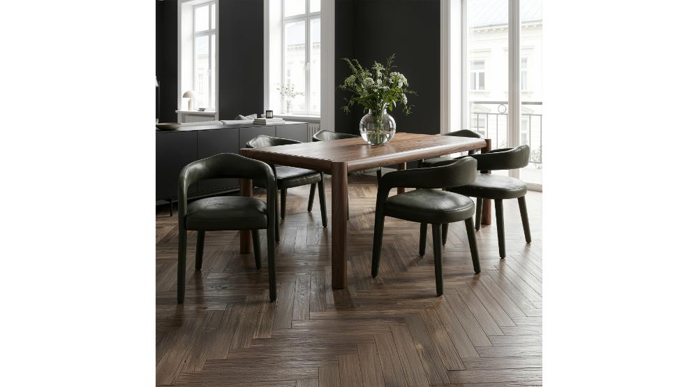 Advik and Caden 7pc Dining Set - Walnut Table and Moss Chairs