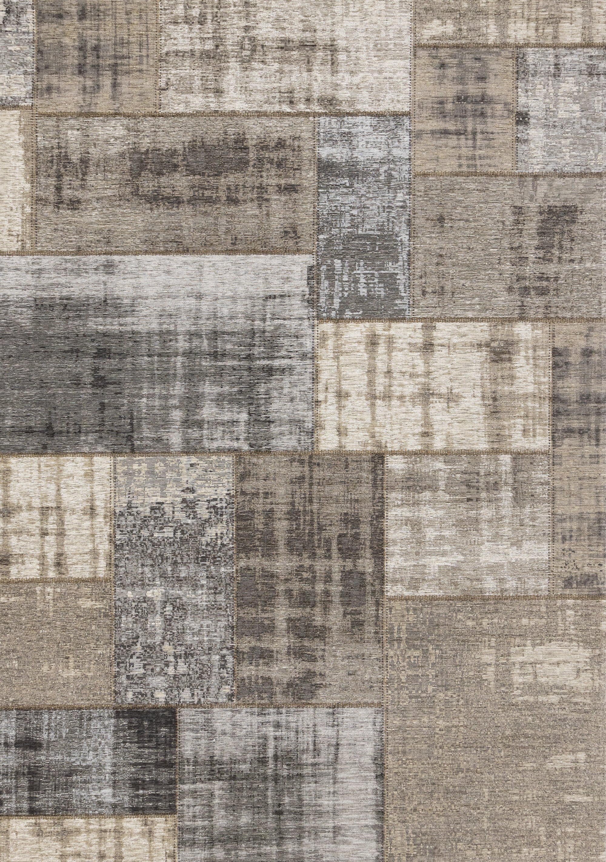 Cathedral Grey Cream Distressed Patchwork Rug