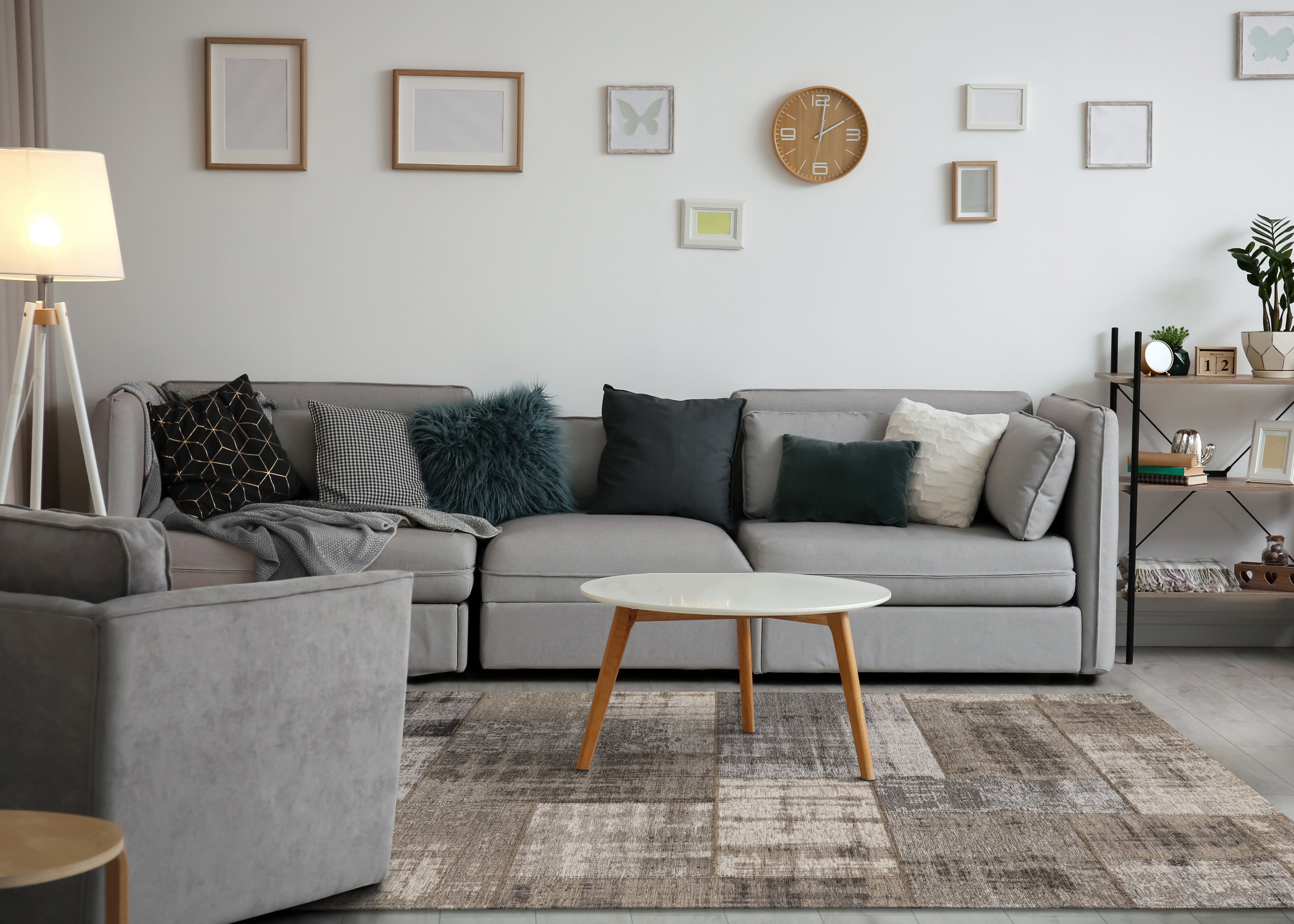 Cathedral Grey Cream Distressed Patchwork Rug