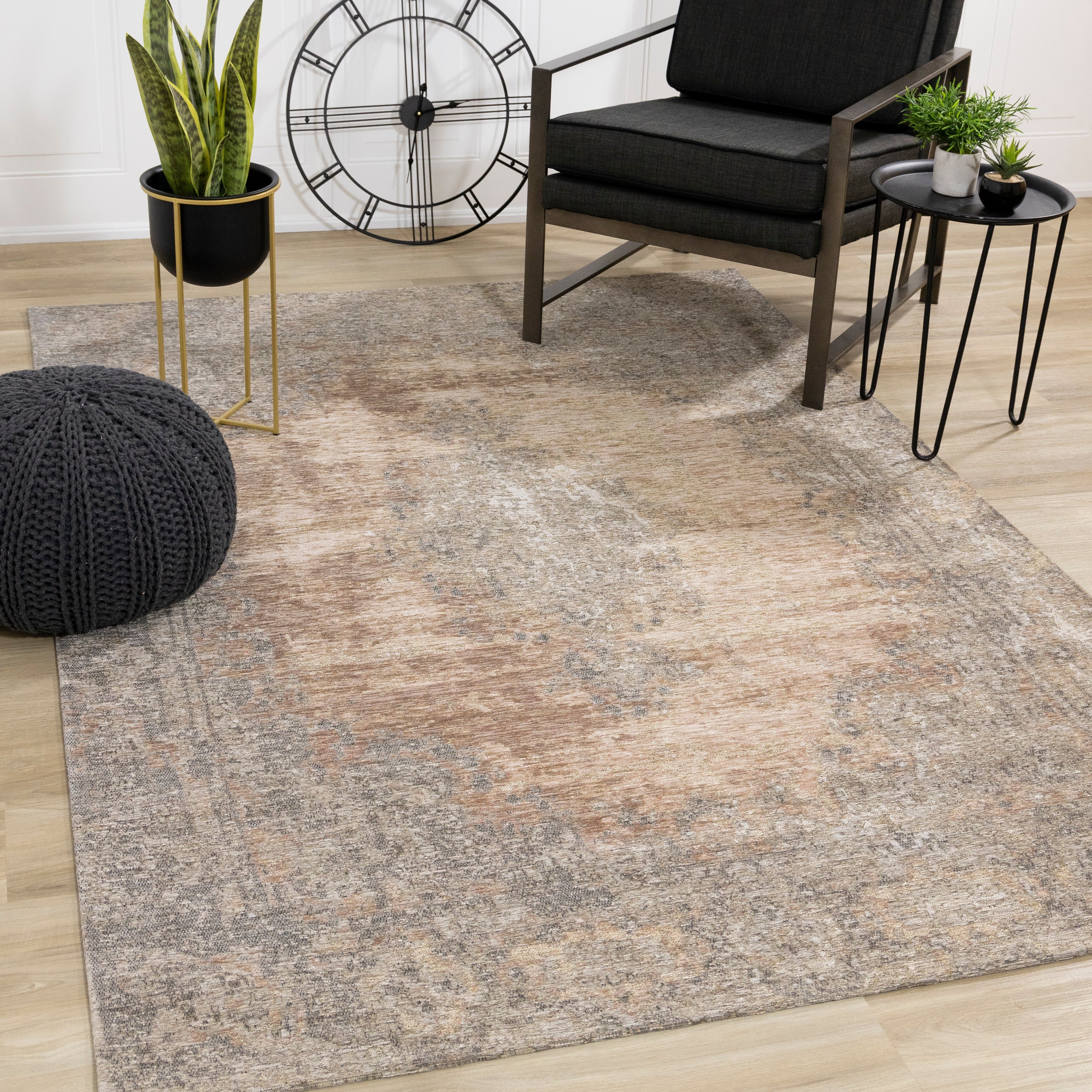 Cathedral Salmon Grey Traditional Border Rug