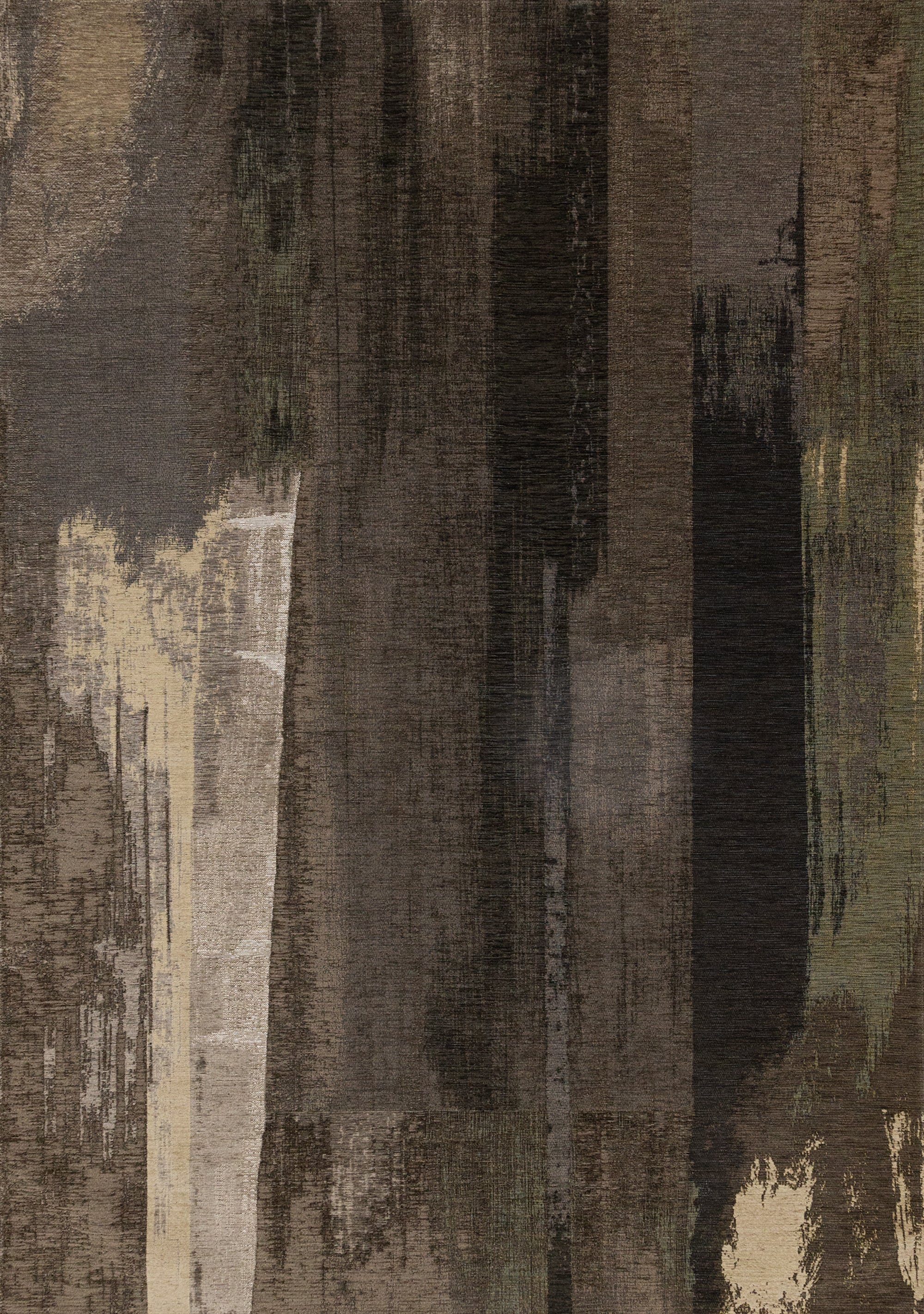 Cathedral Brown Black Green Distressed Brush Strokes Rug