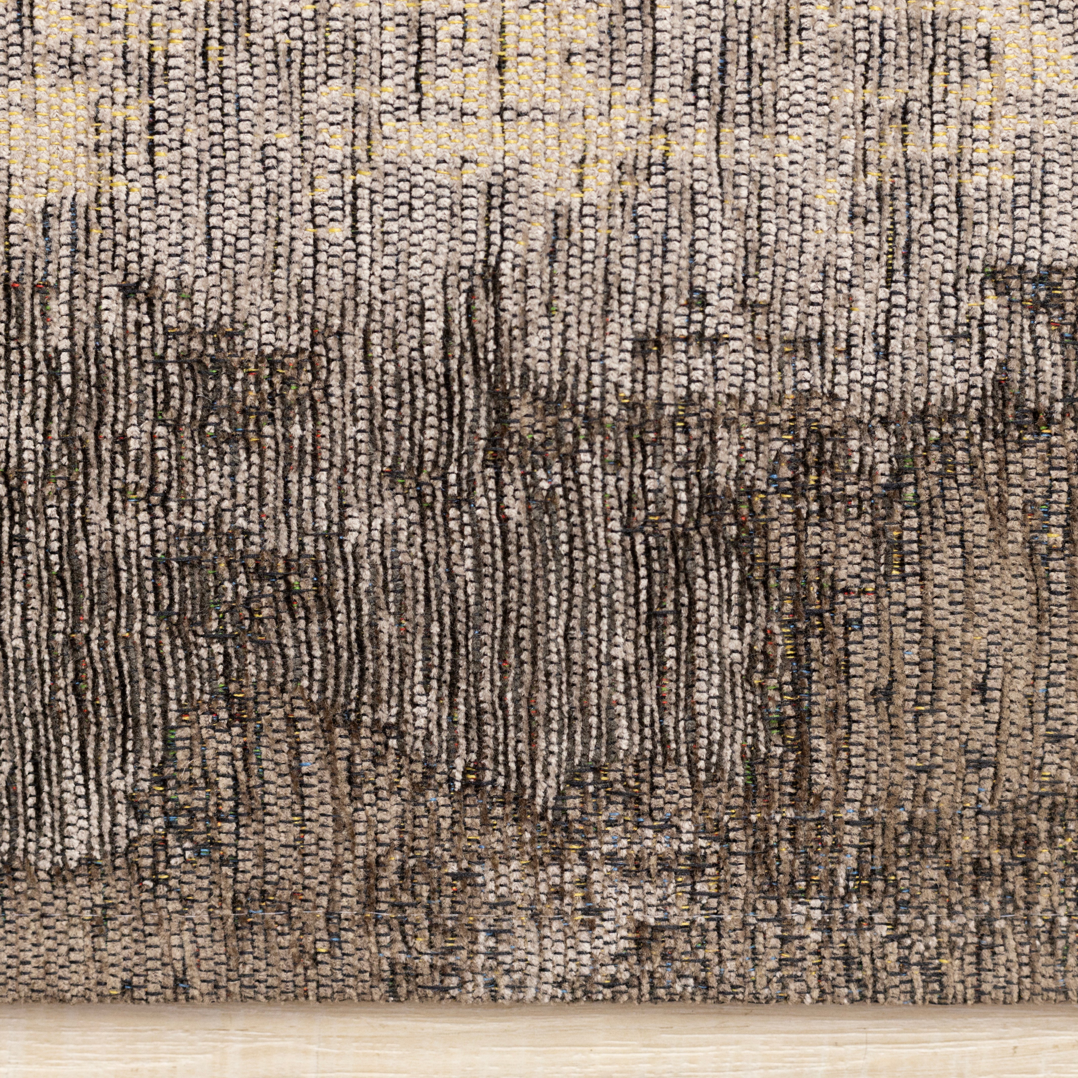 Cathedral Brown Black Green Distressed Brush Strokes Rug