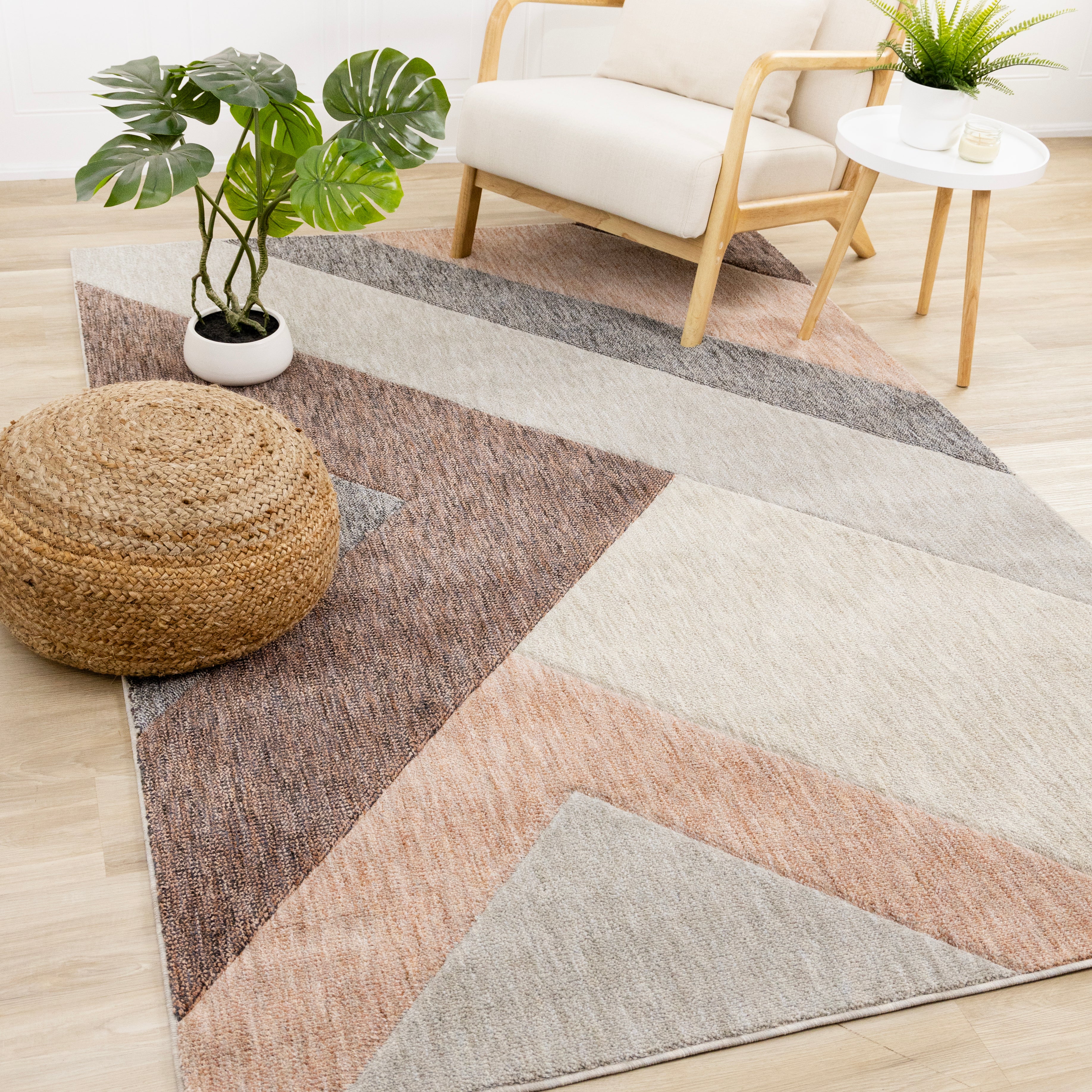 Cora Pink Taupe Geometric Design Rug