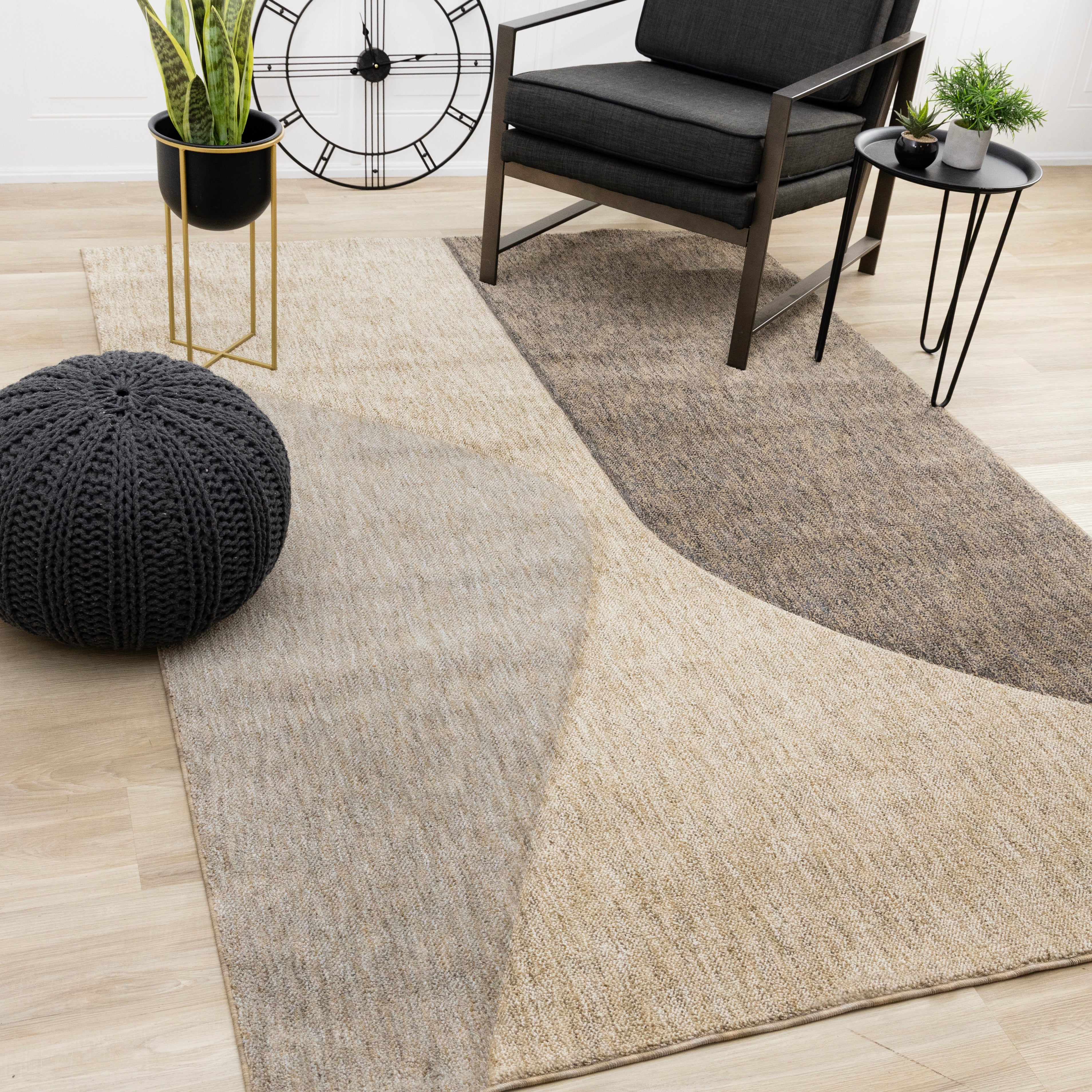 Cora Taupe Beige Grey Curvy Design Rug