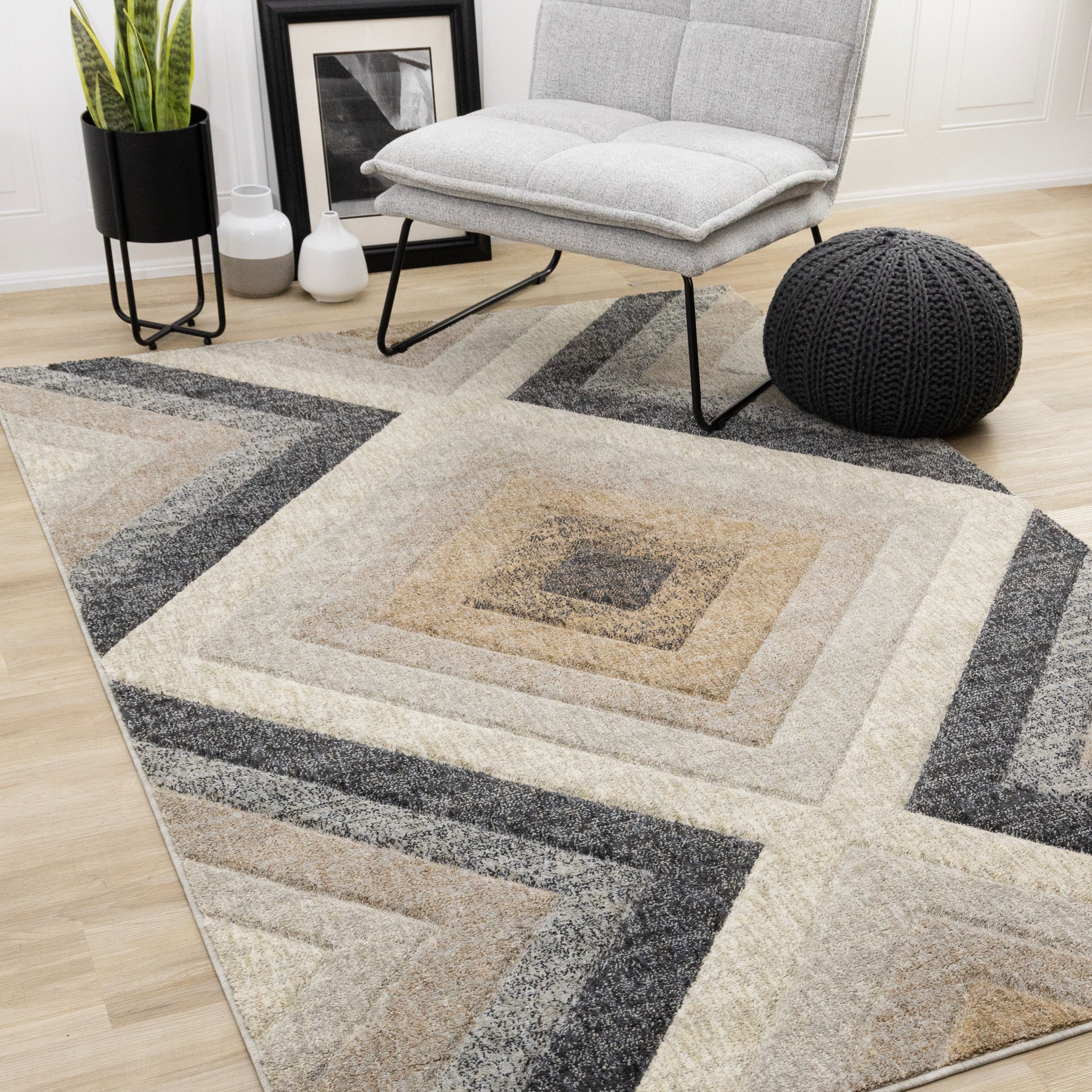 Cora Cream Grey Brown Diamond Design Rug