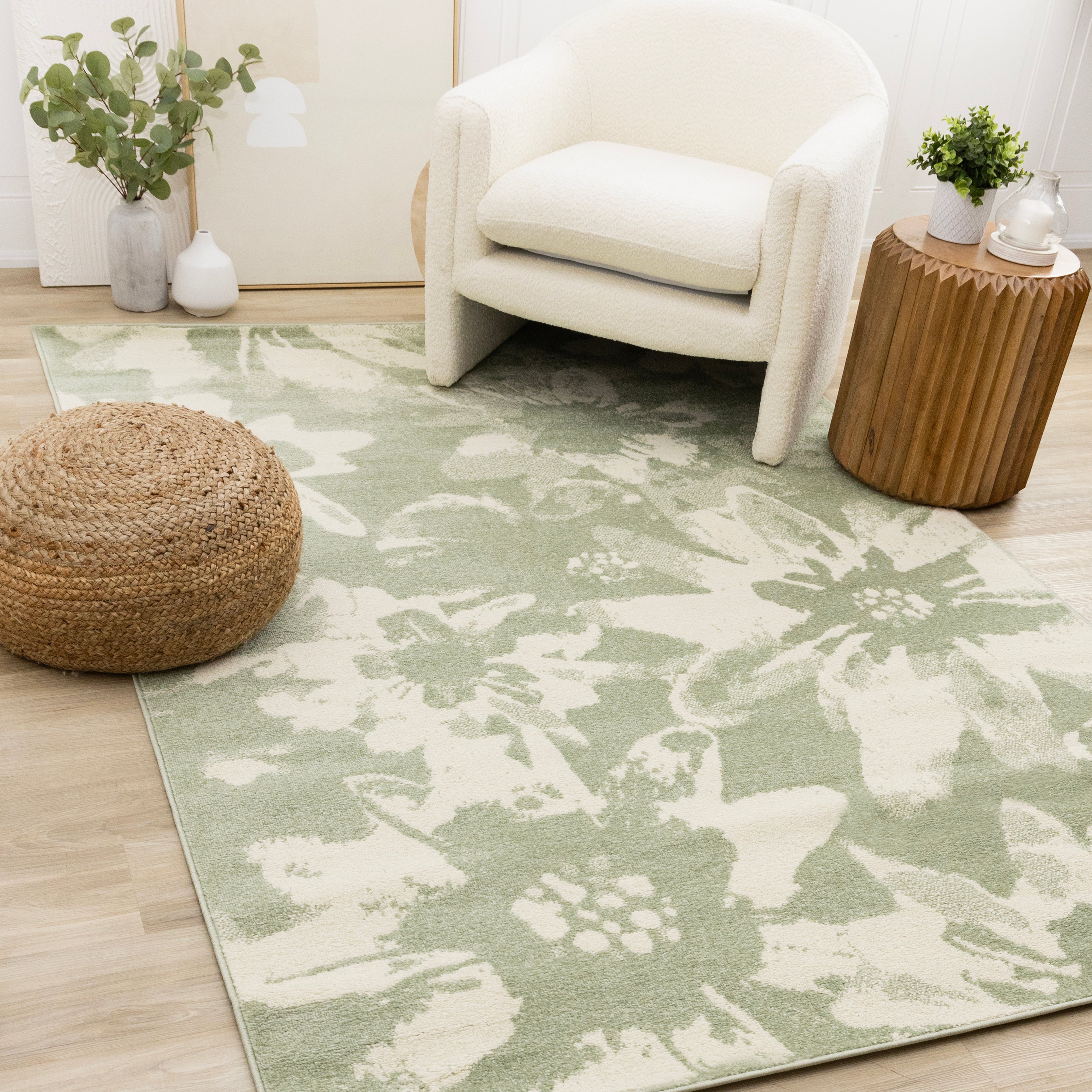 Eclipse Green Cream Floral Rug