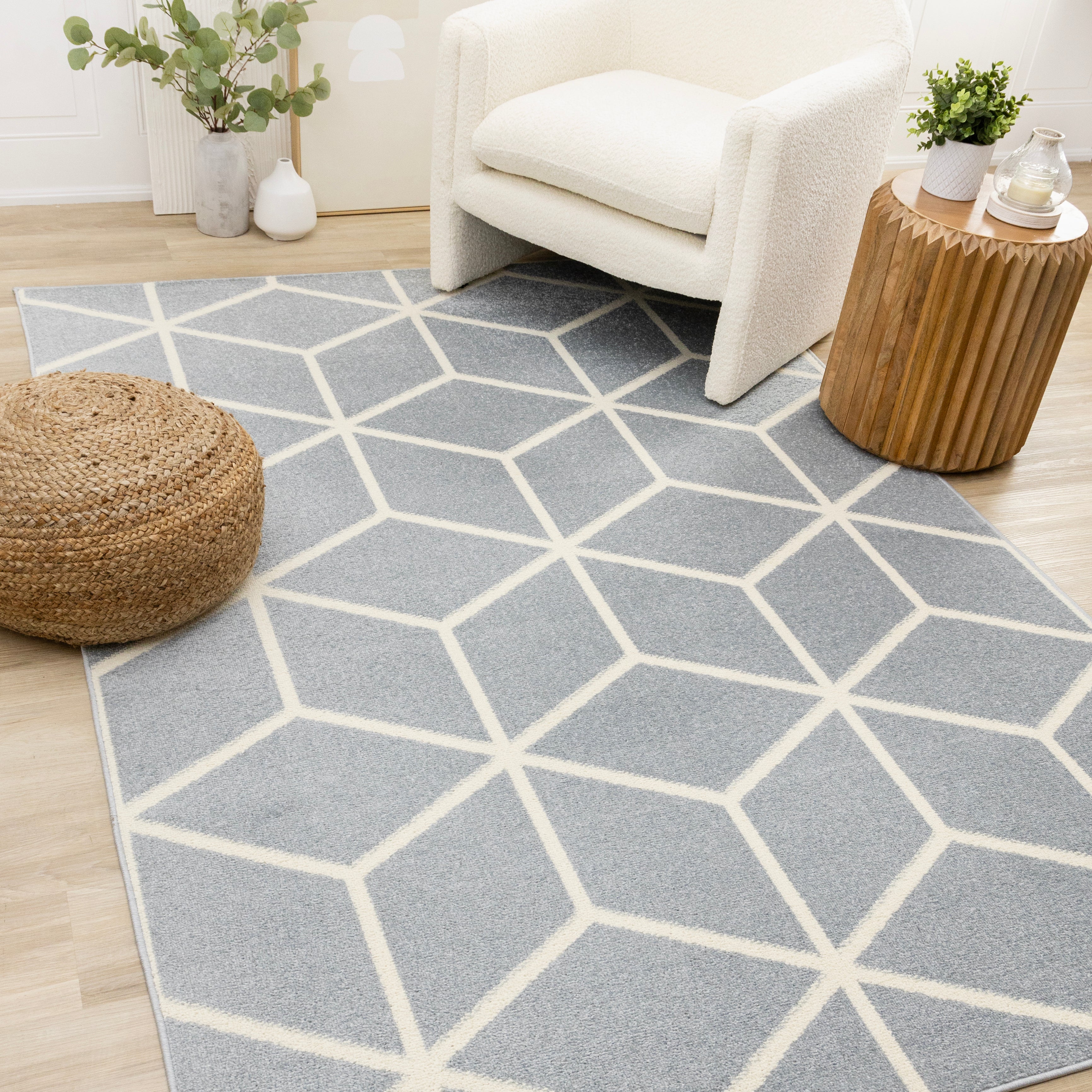 Eclipse Blue Cream Modern Lattice Design Rug