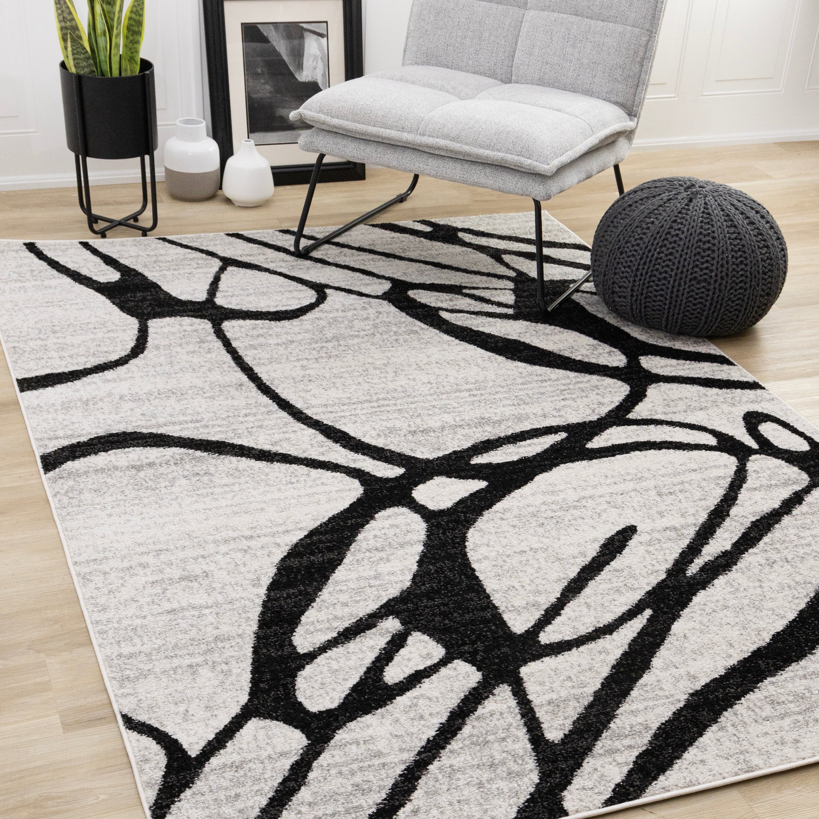 Eclipse Grey Black Drizzle Swirl Rug