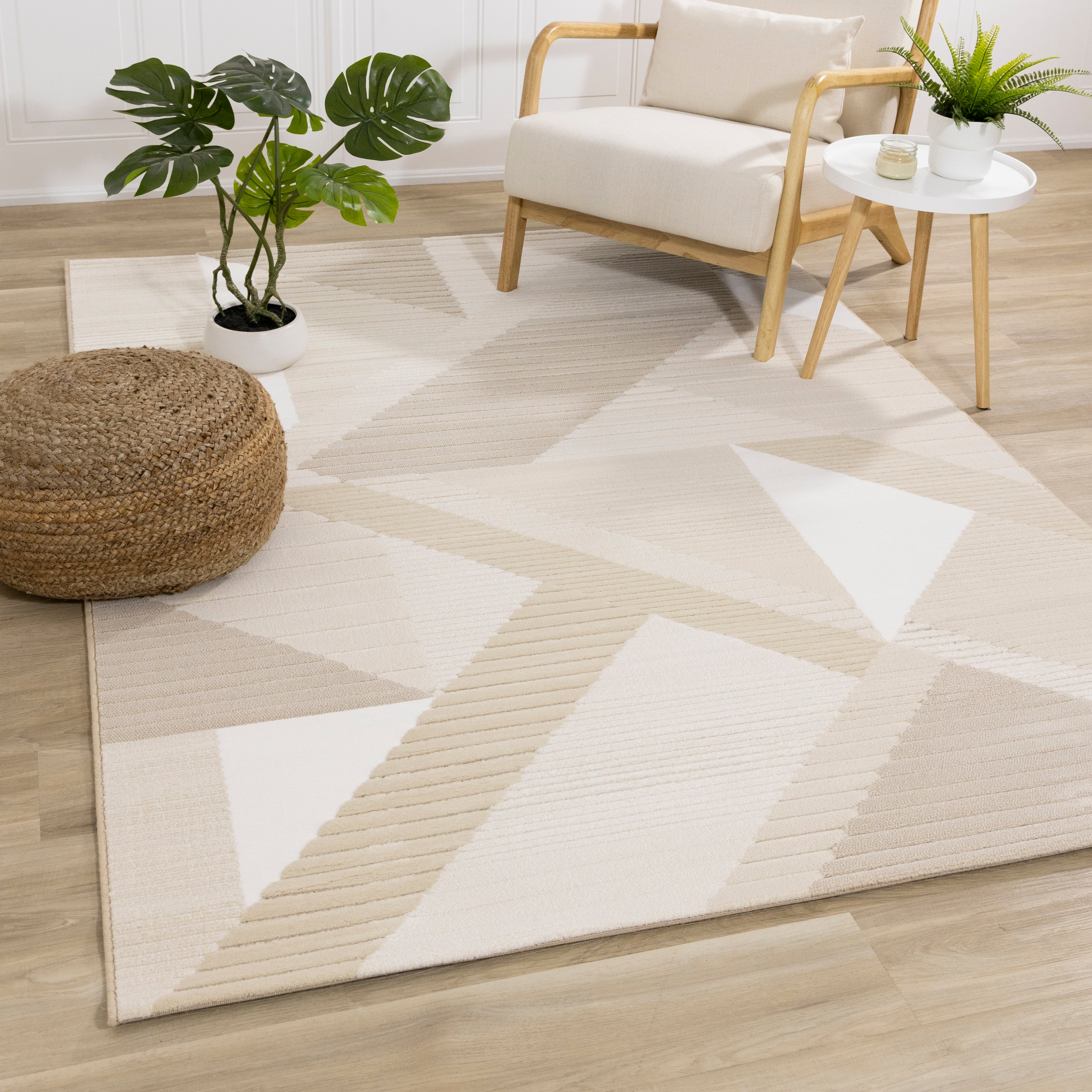 Ella Beige Cream Elegant Contemporary Geometric Pattern Rug