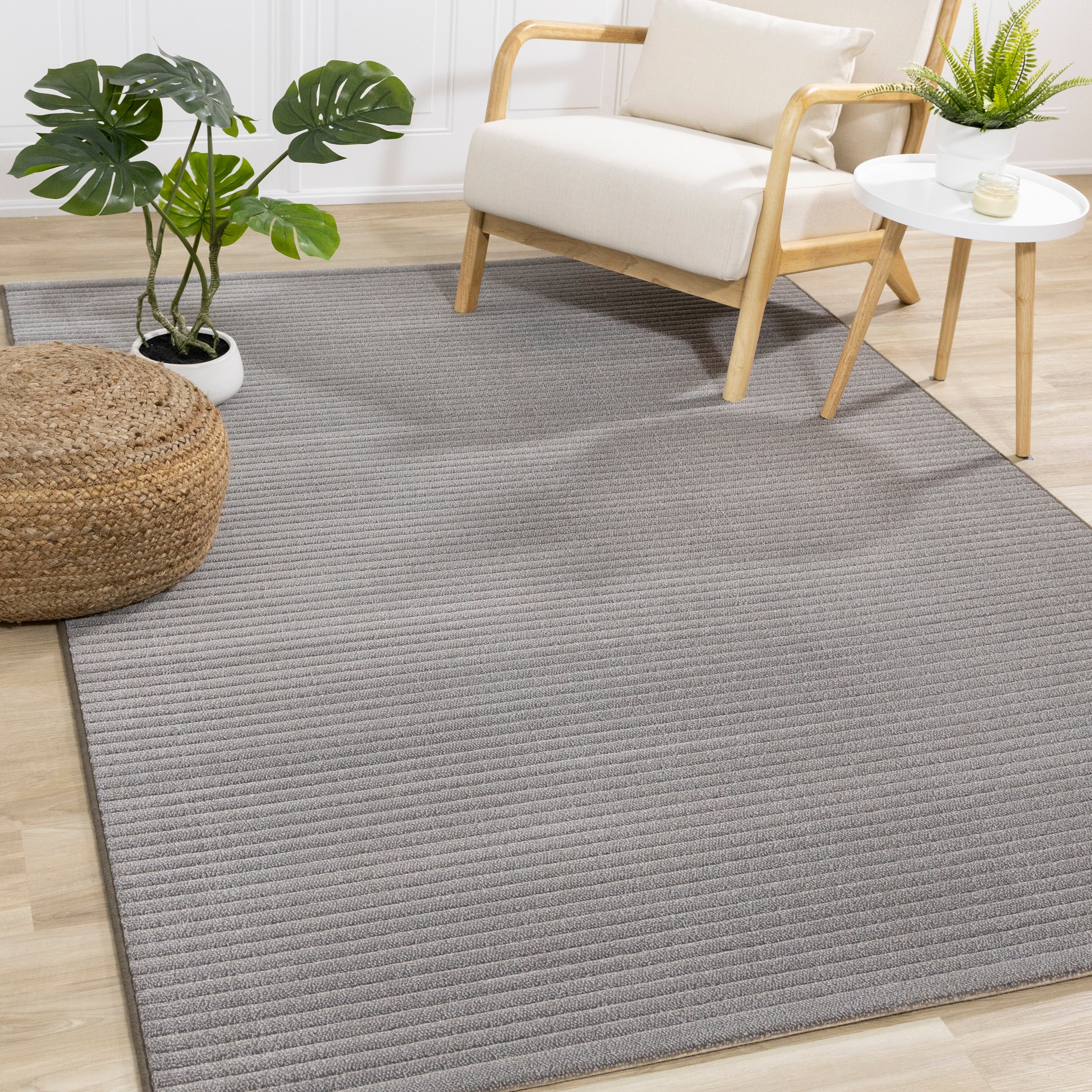 Ella Grey Carved Stripe Plush Rug