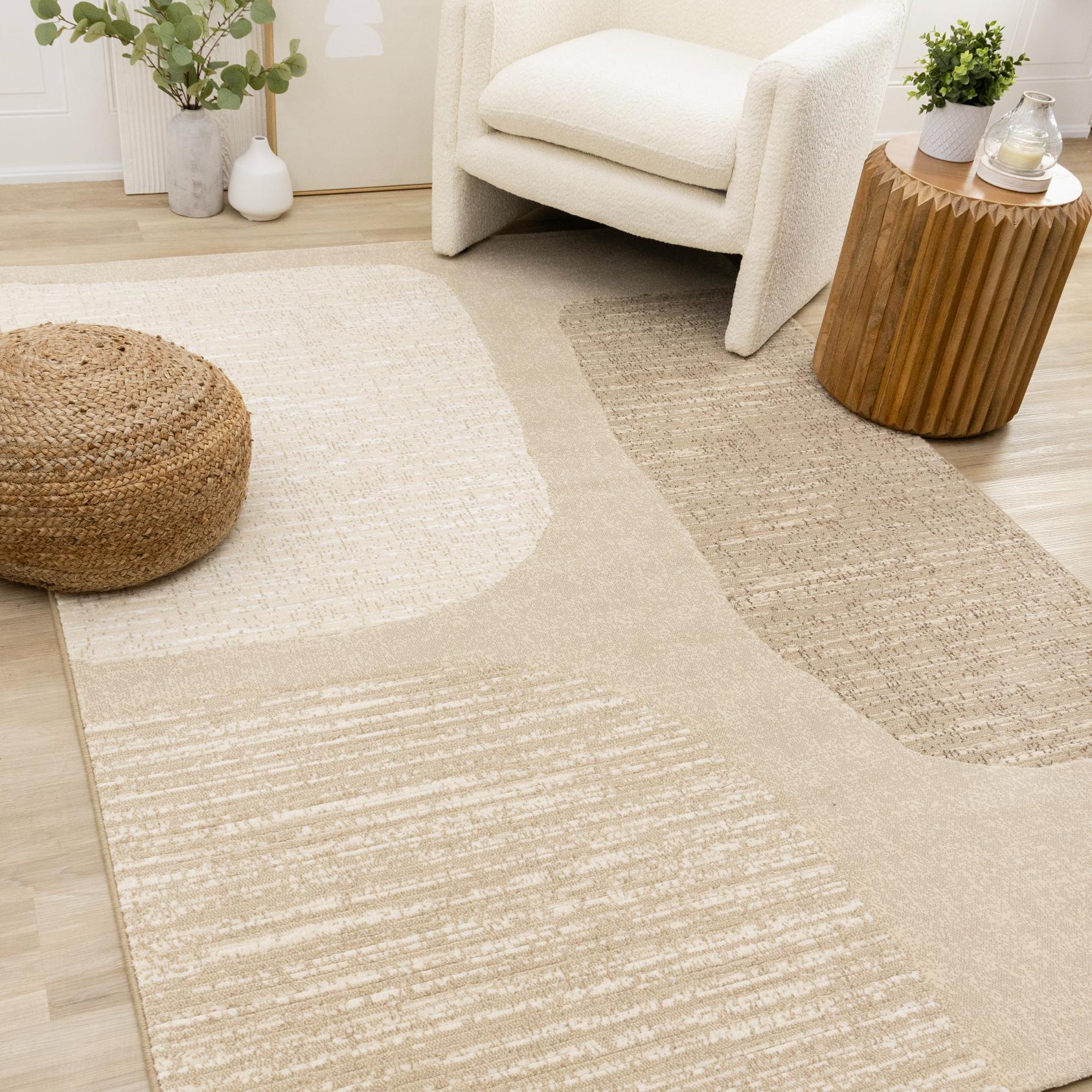 Ella Beige White Cream Distressed Stepping Stone Design Rug