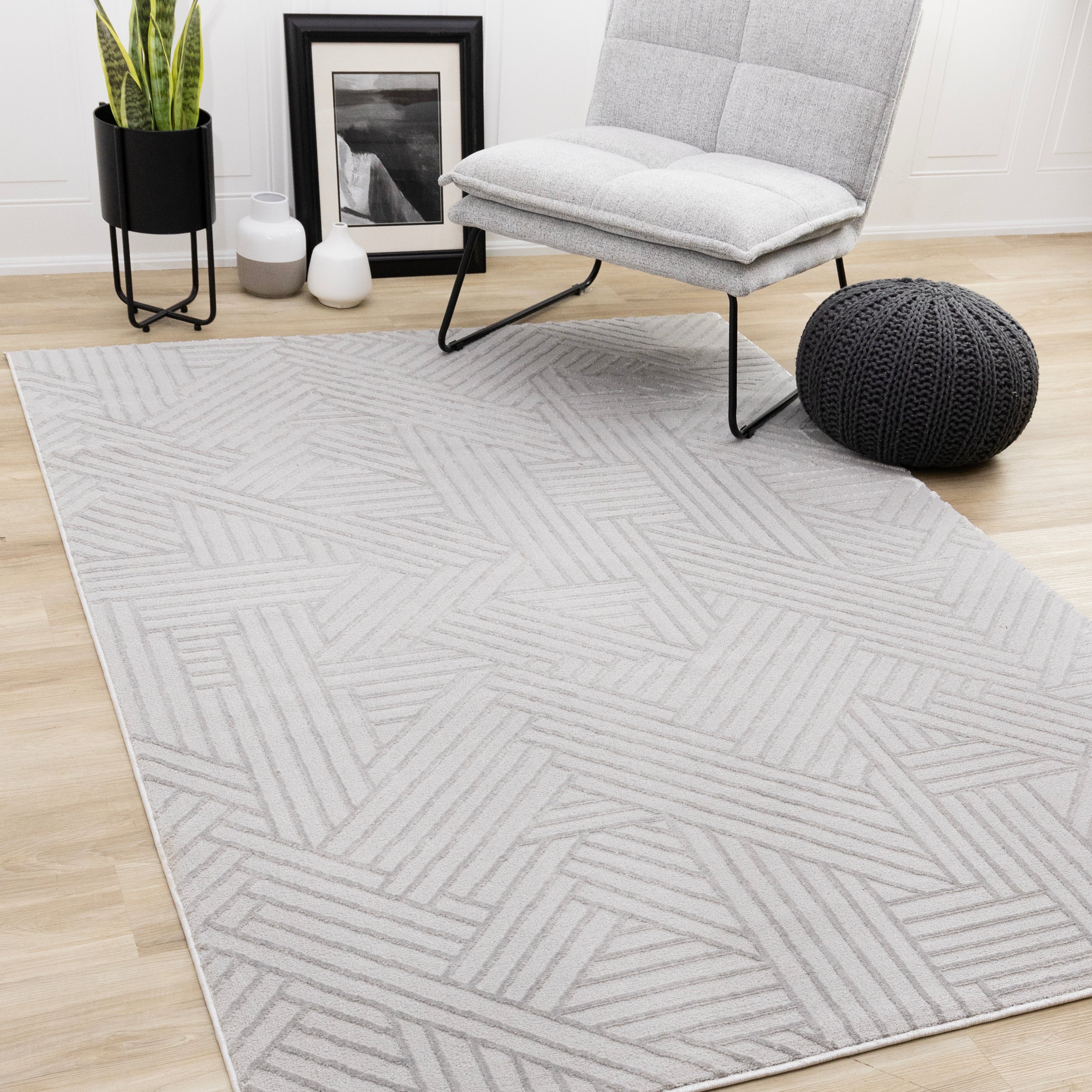 Ellington Grey Abstract Herringbone Design Rug