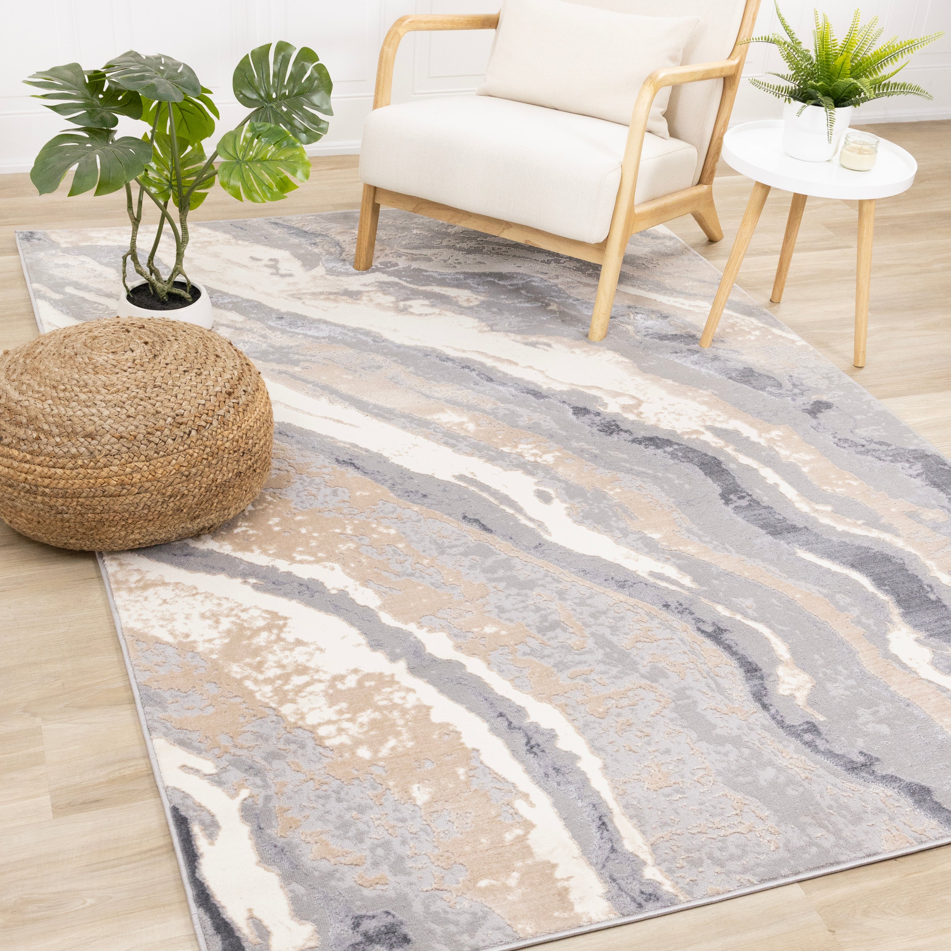 Emory Taupe Grey Beige White Mineral Layered Rug