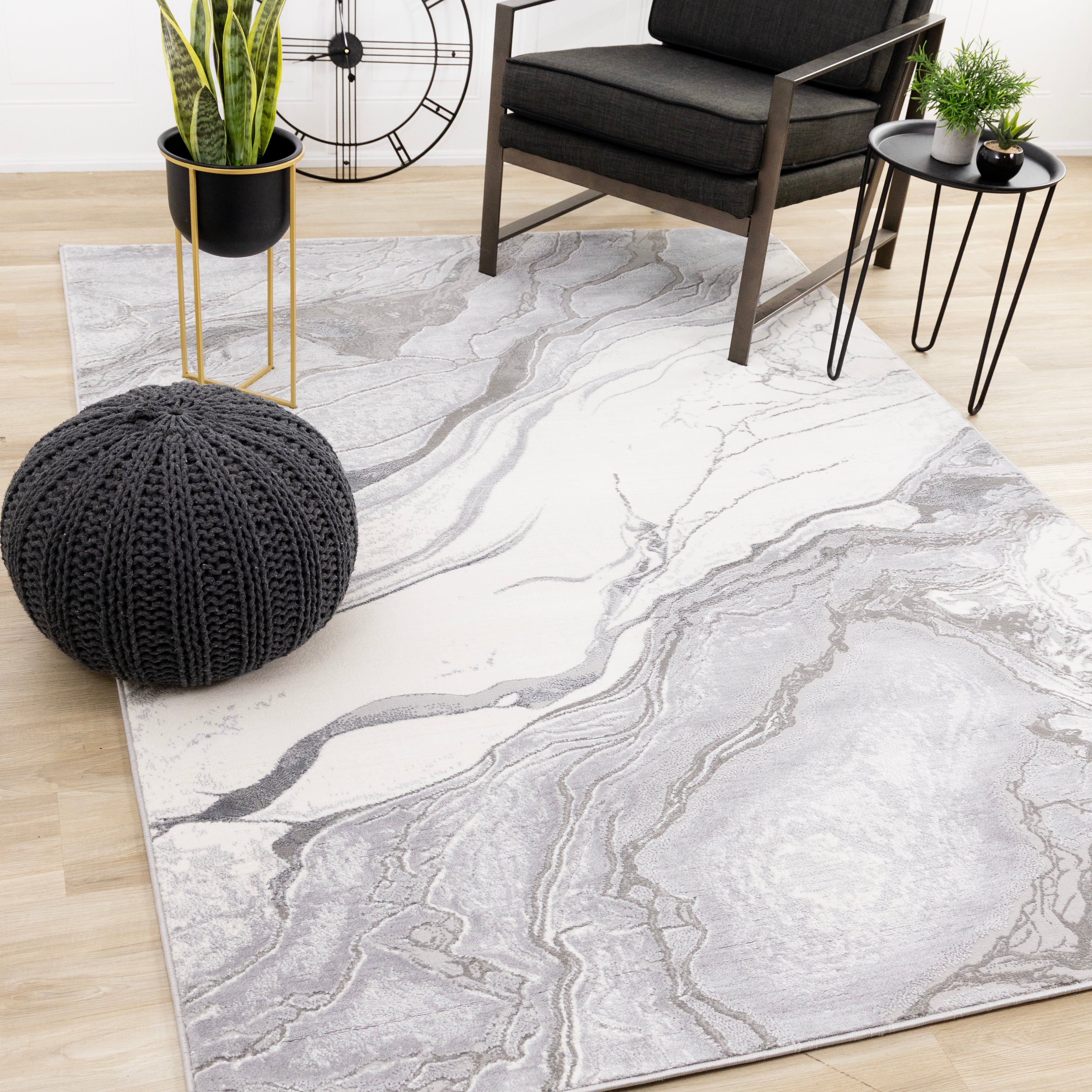 Emory Grey White Marble Design Rug