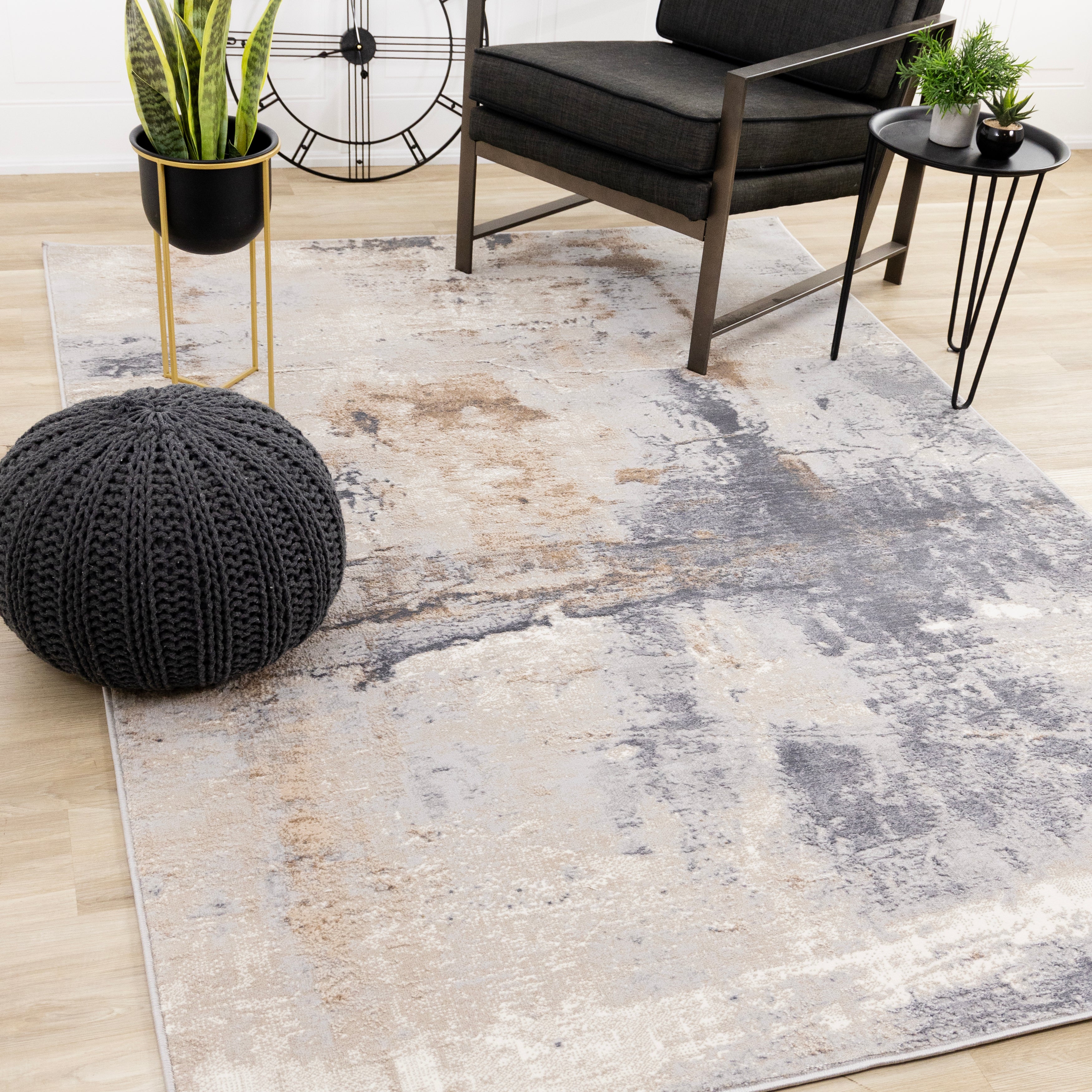 Emory Taupe White Brown Distressed Rug