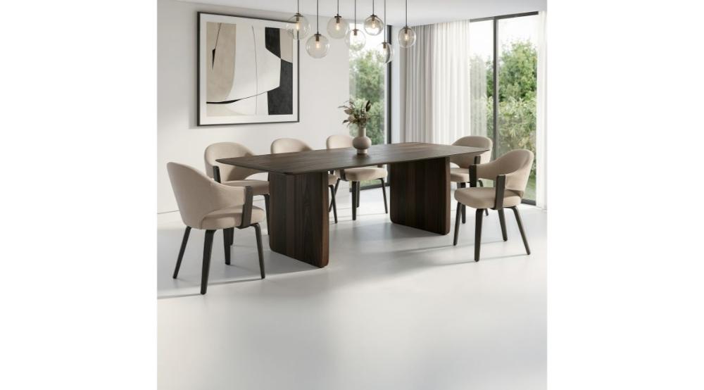 Bazul and Freya 7pc Dining Set - Mocha Table and Toffee and Walnut Chairs