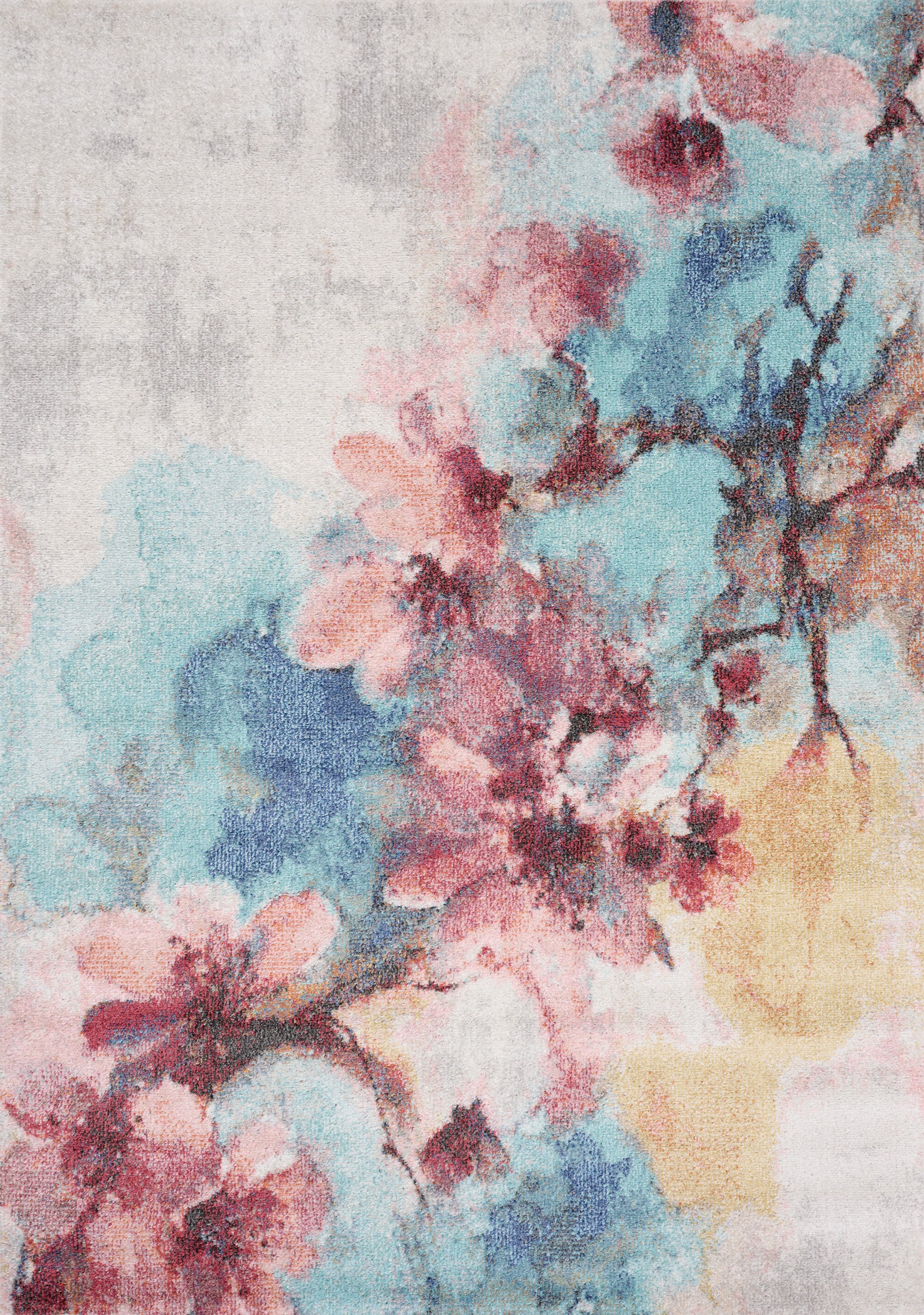 Fresco Blue Pink Yellow Cherry Blossom Rug