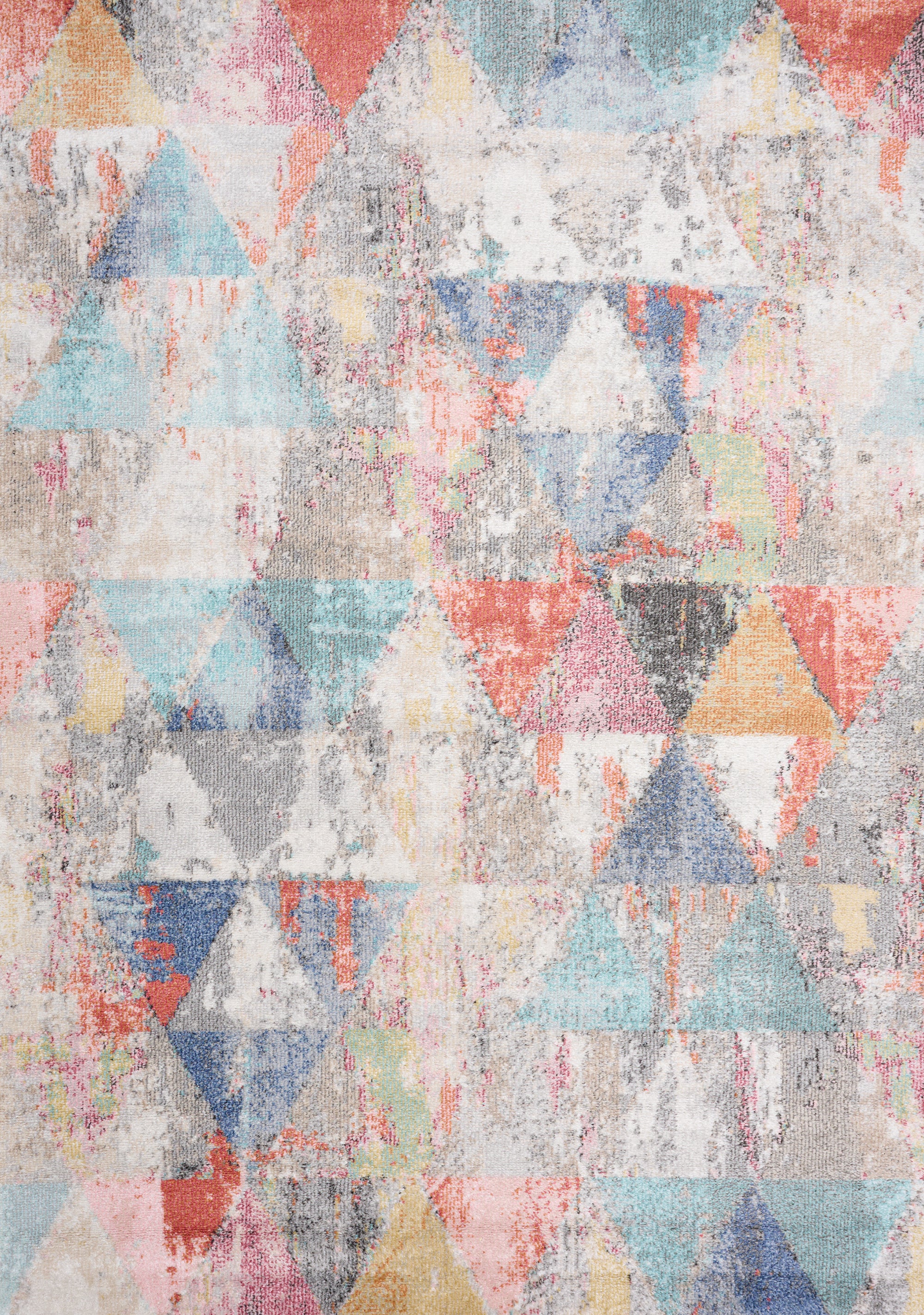 Fresco Distressed Grey Pink Blue Yellow Triangular Pattern Rug