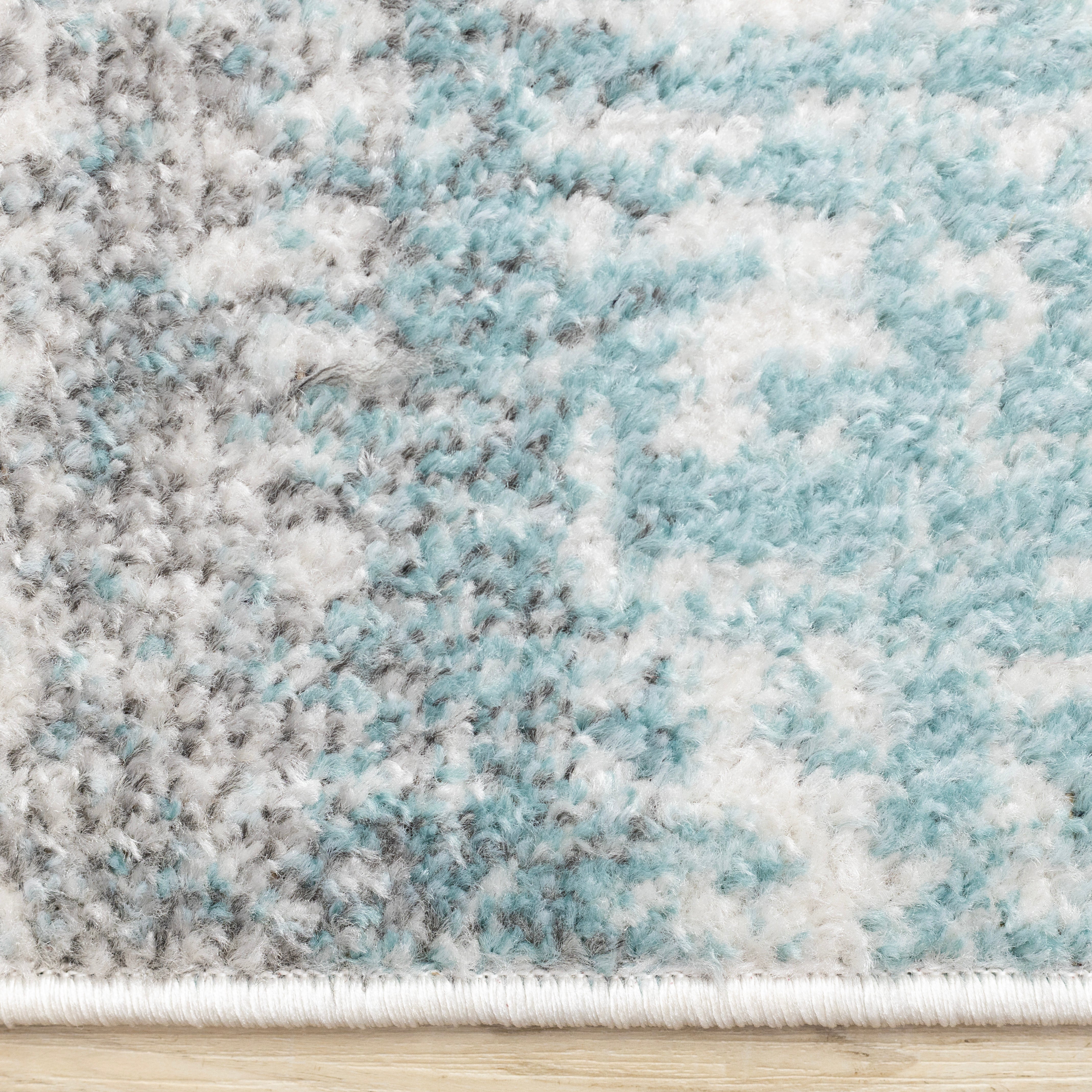 Fresco Blue White Grey Layered Distressed Rug