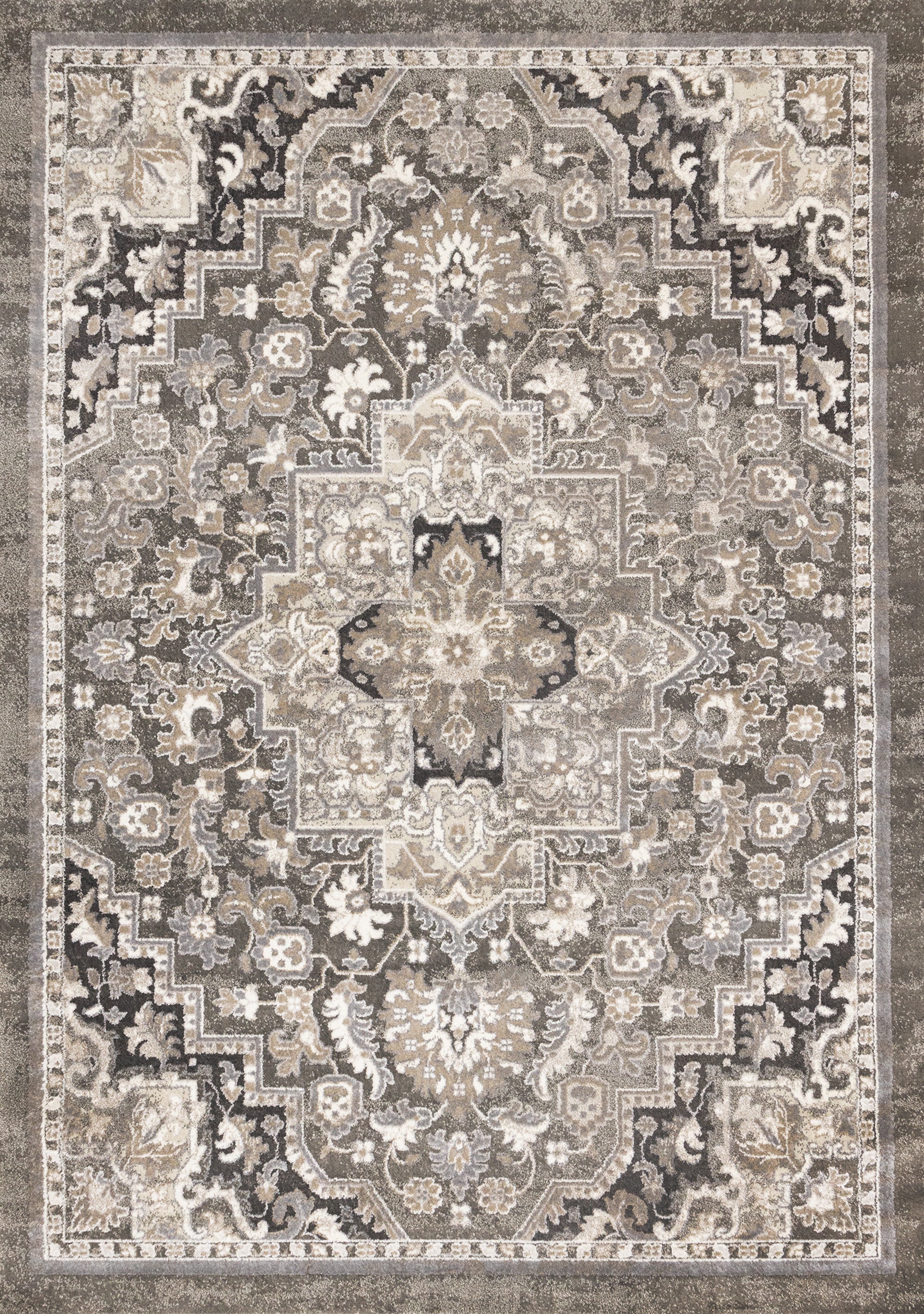 Hayden Taupe White Beige Elegant Classic Border Rug