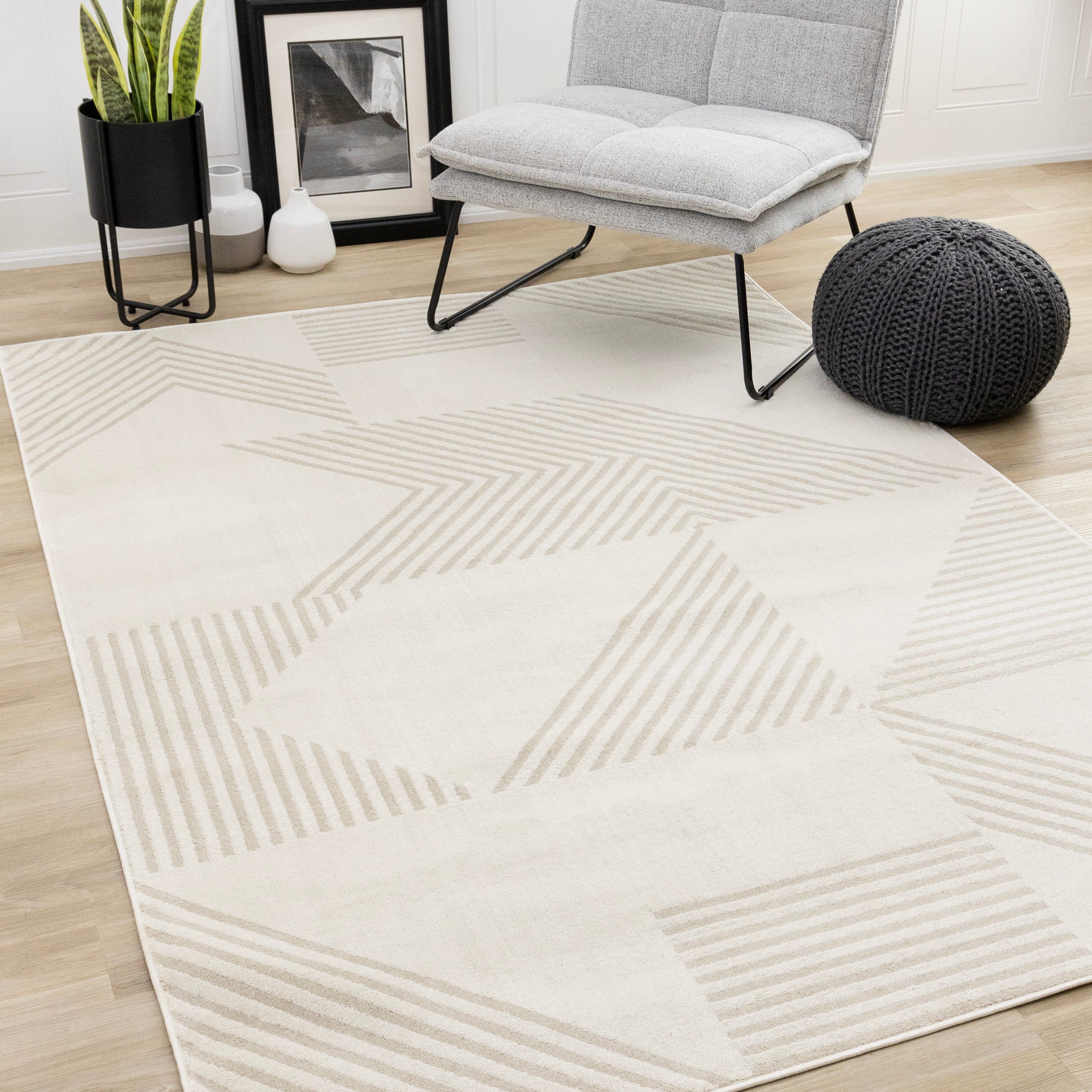 Hayden Cream Beige Contemporary Modern Geometric Rug