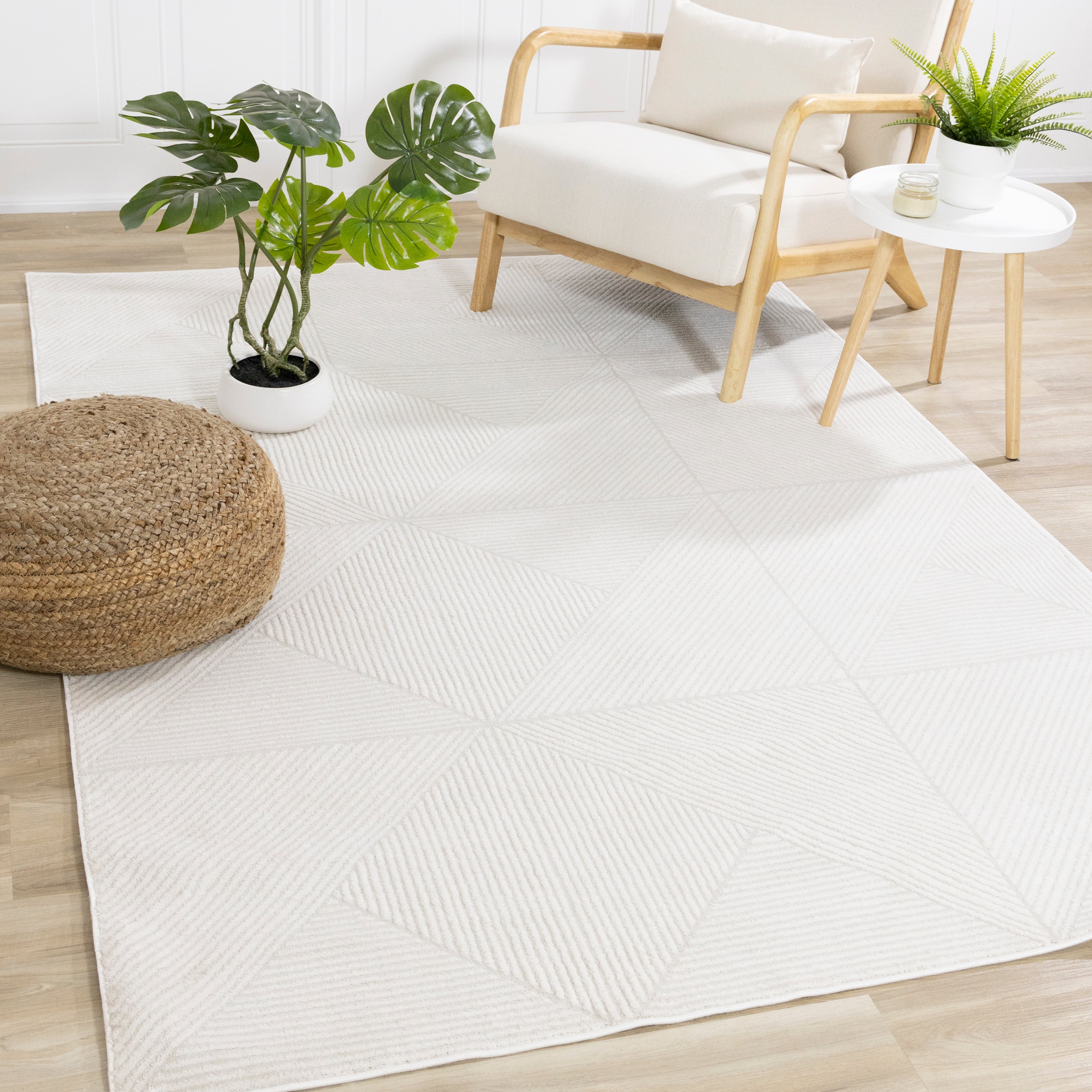 Hayden Light Cream Diamond Block Pattern Rug