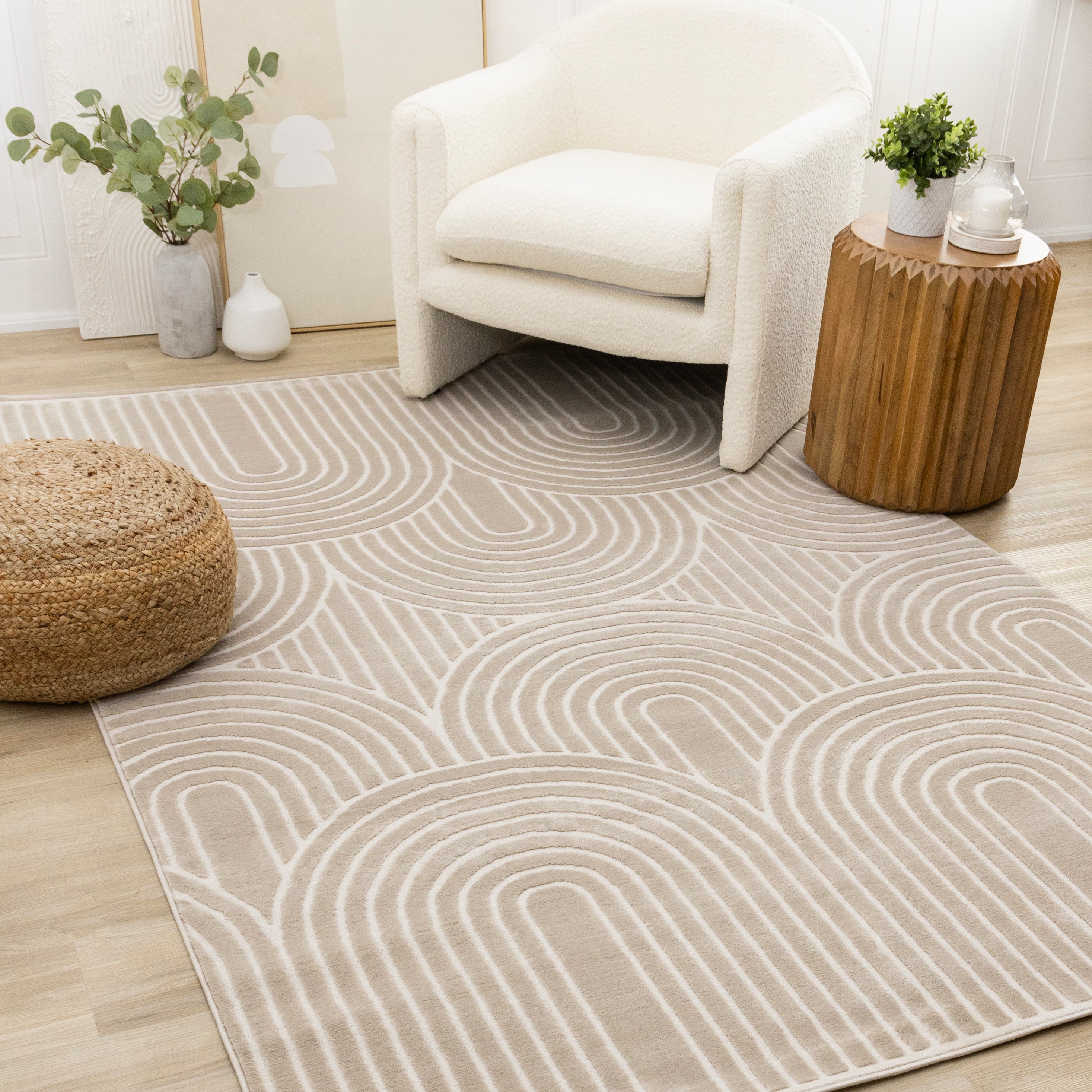 Leo Cream Beige Modern Geometric Arches Pattern Rug