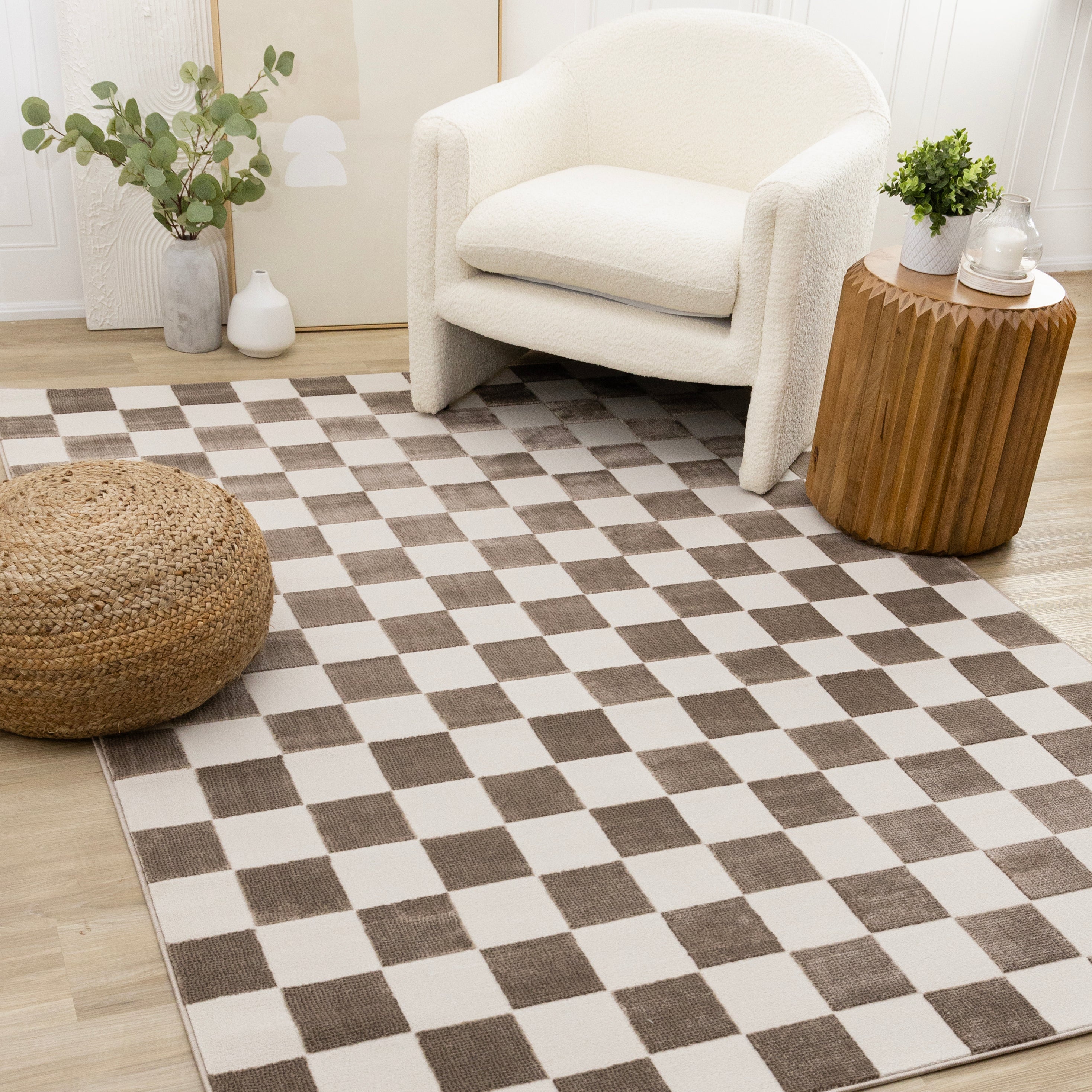 Leo Brown White Checkers Rug