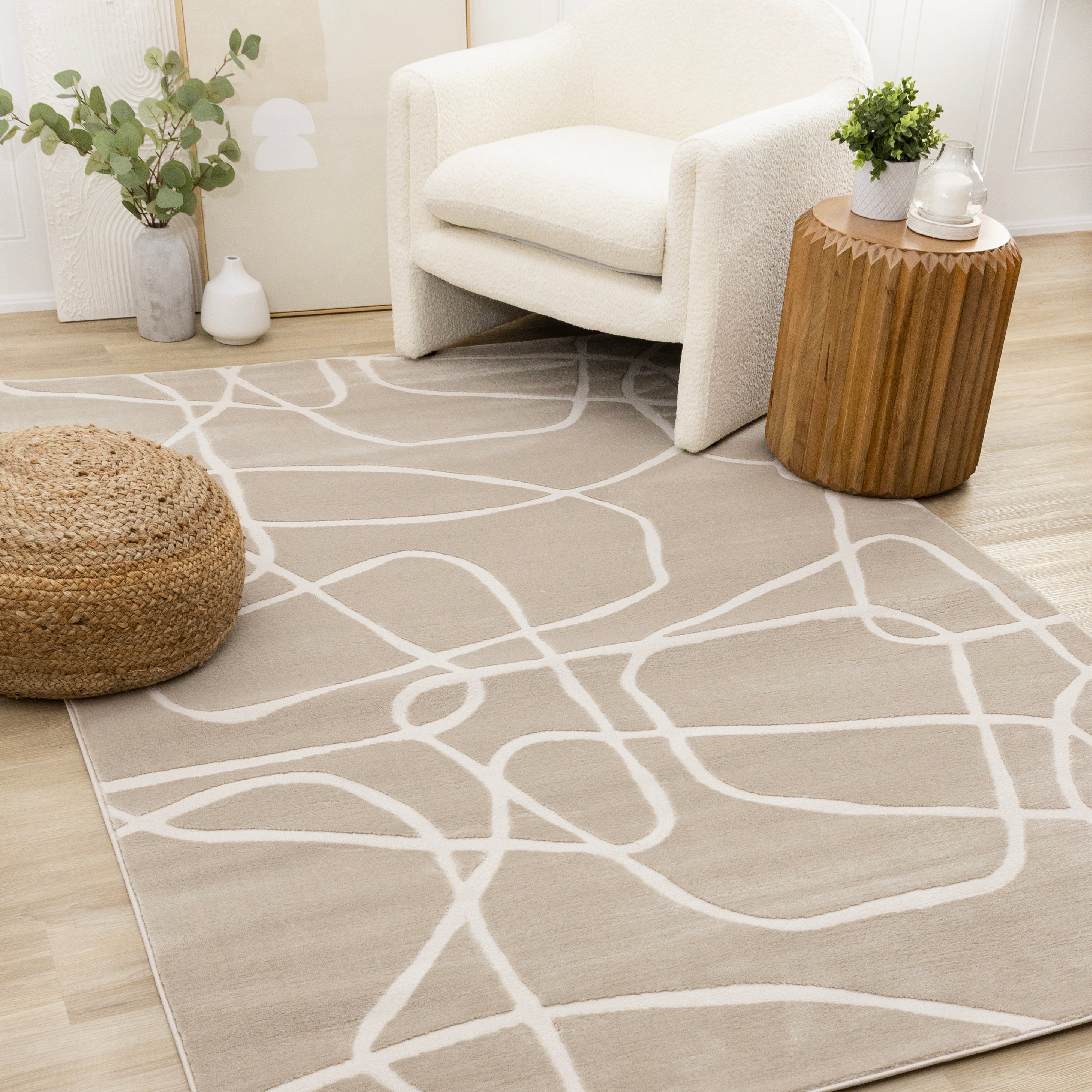 Leo Beige Cream Organic Line Design Rug