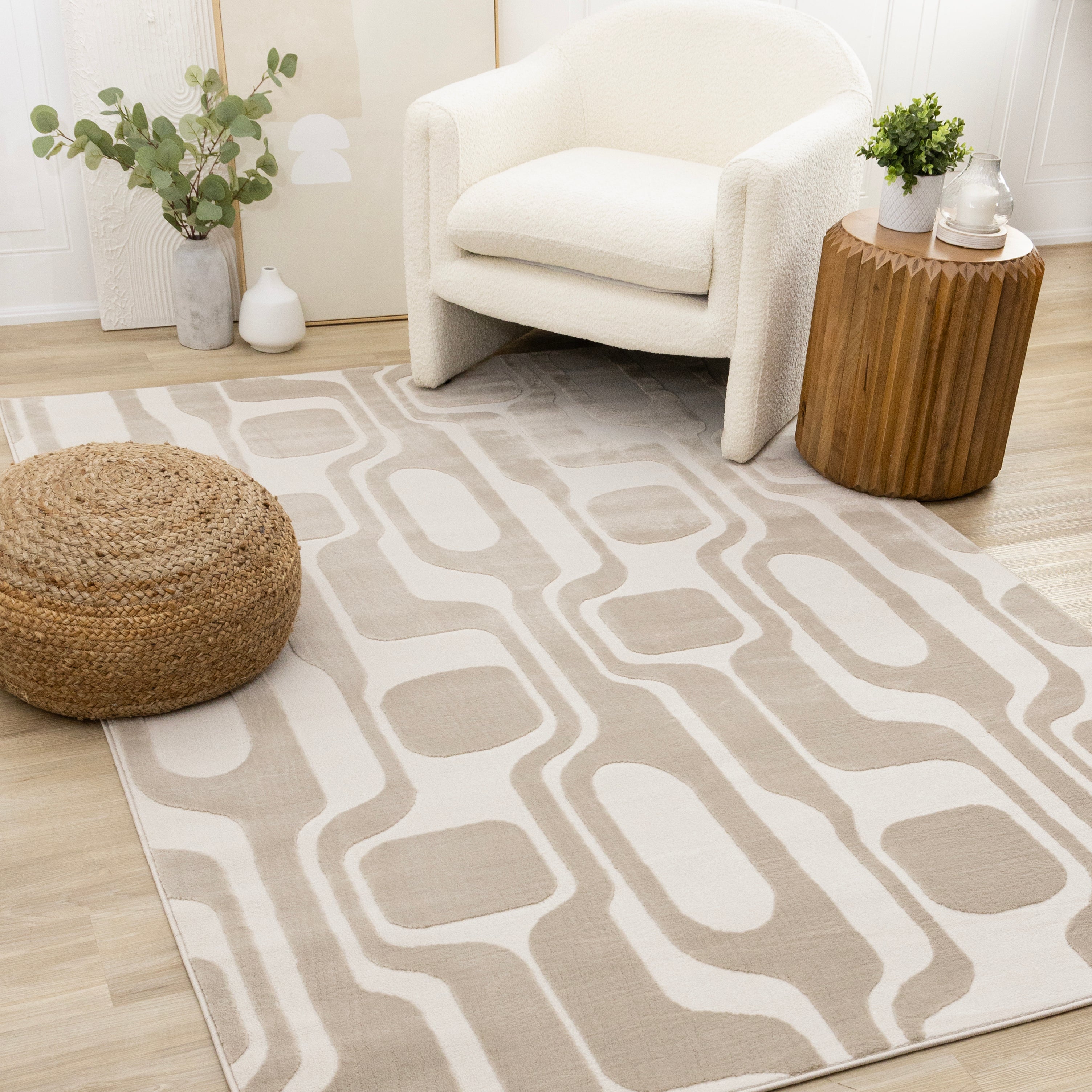 Leo Beige Cream Mid-Century Modern Design Rug