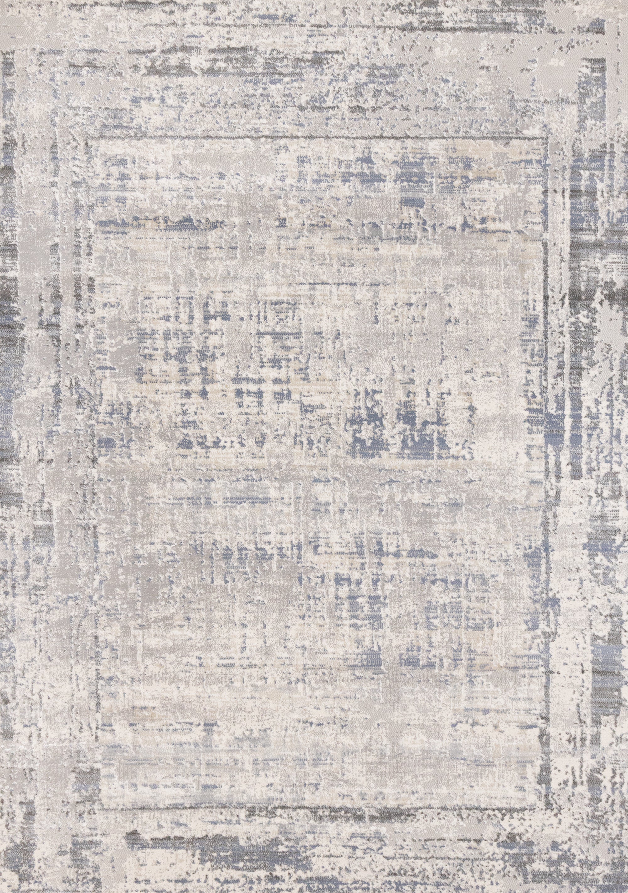 Luca Grey White Blue Distressed Border Rug