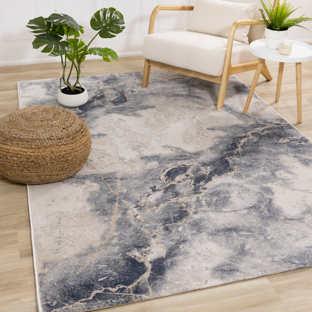 Luca Blue Cream Marble Print Rug