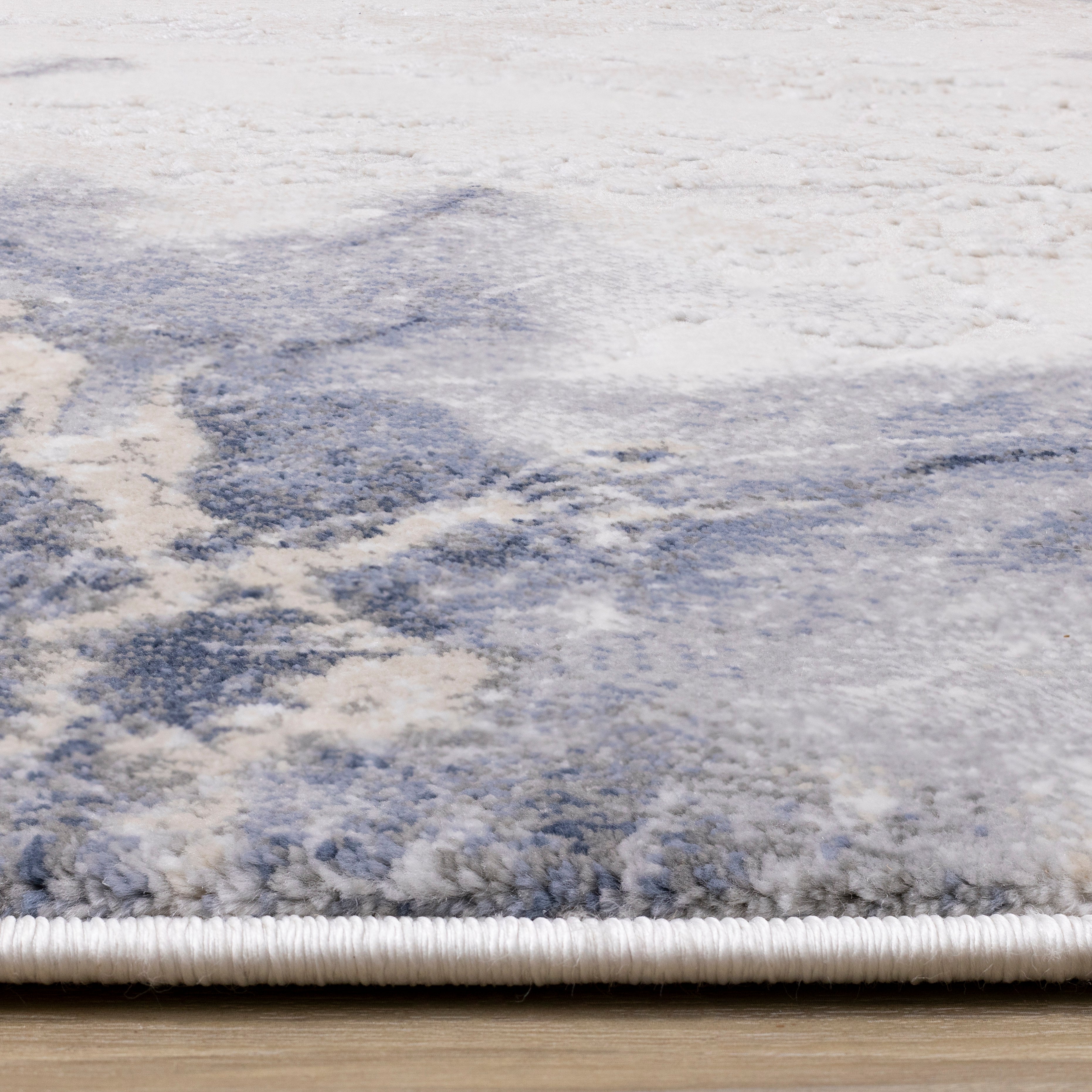 Luca Blue Cream Marble Print Rug