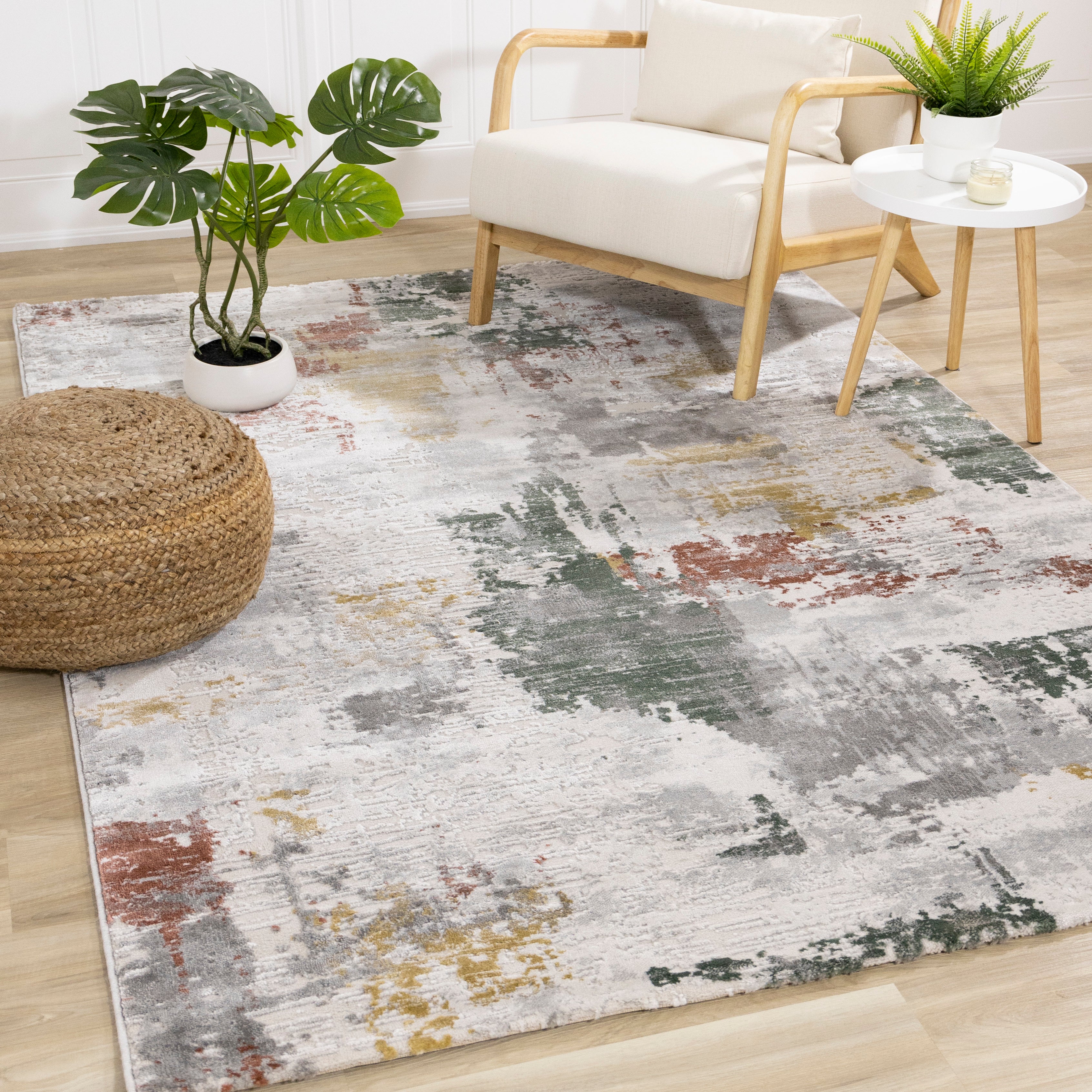 Luca Grey White Red Yellow Green Abstract Design Rug