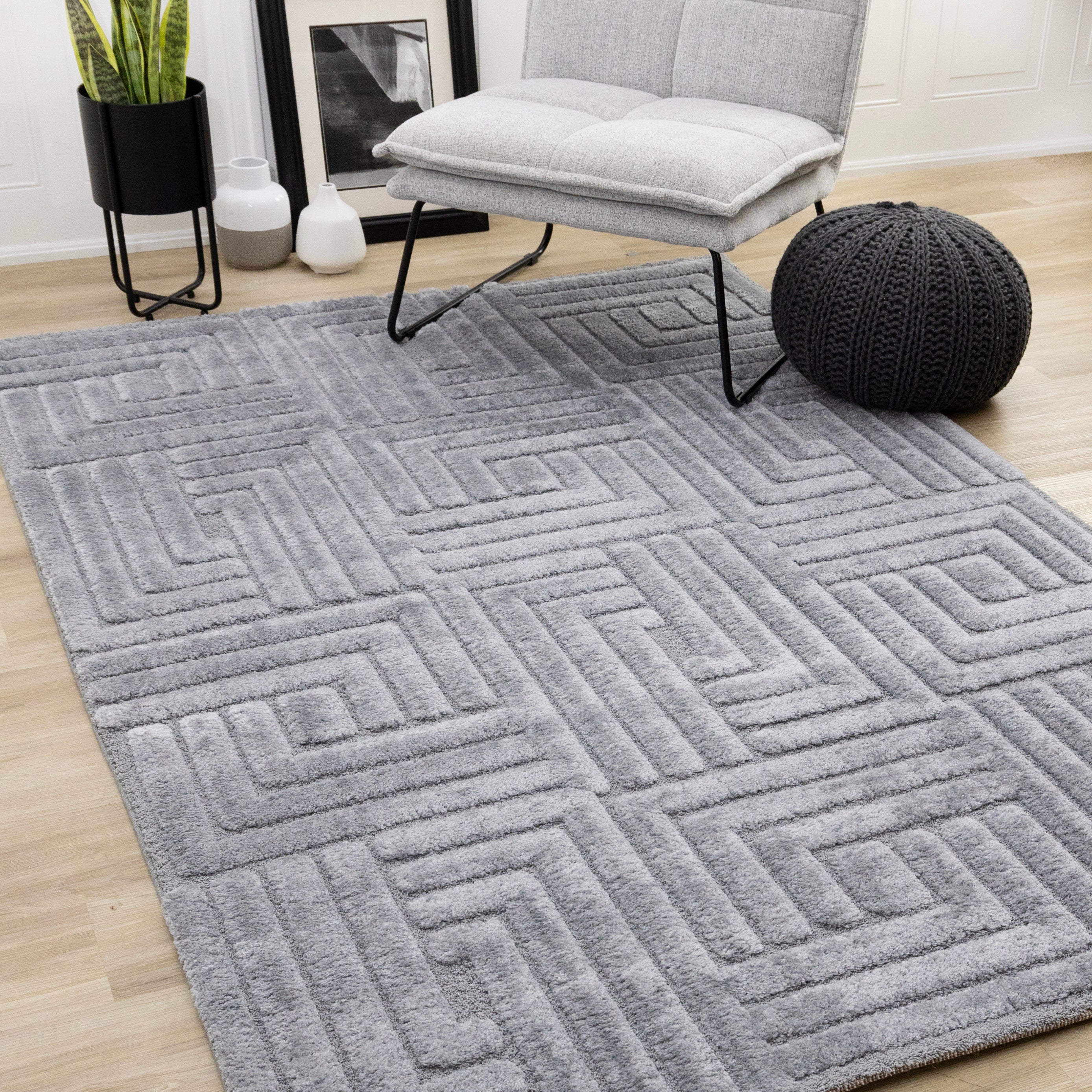 Luxe Blue Maze Design Rug