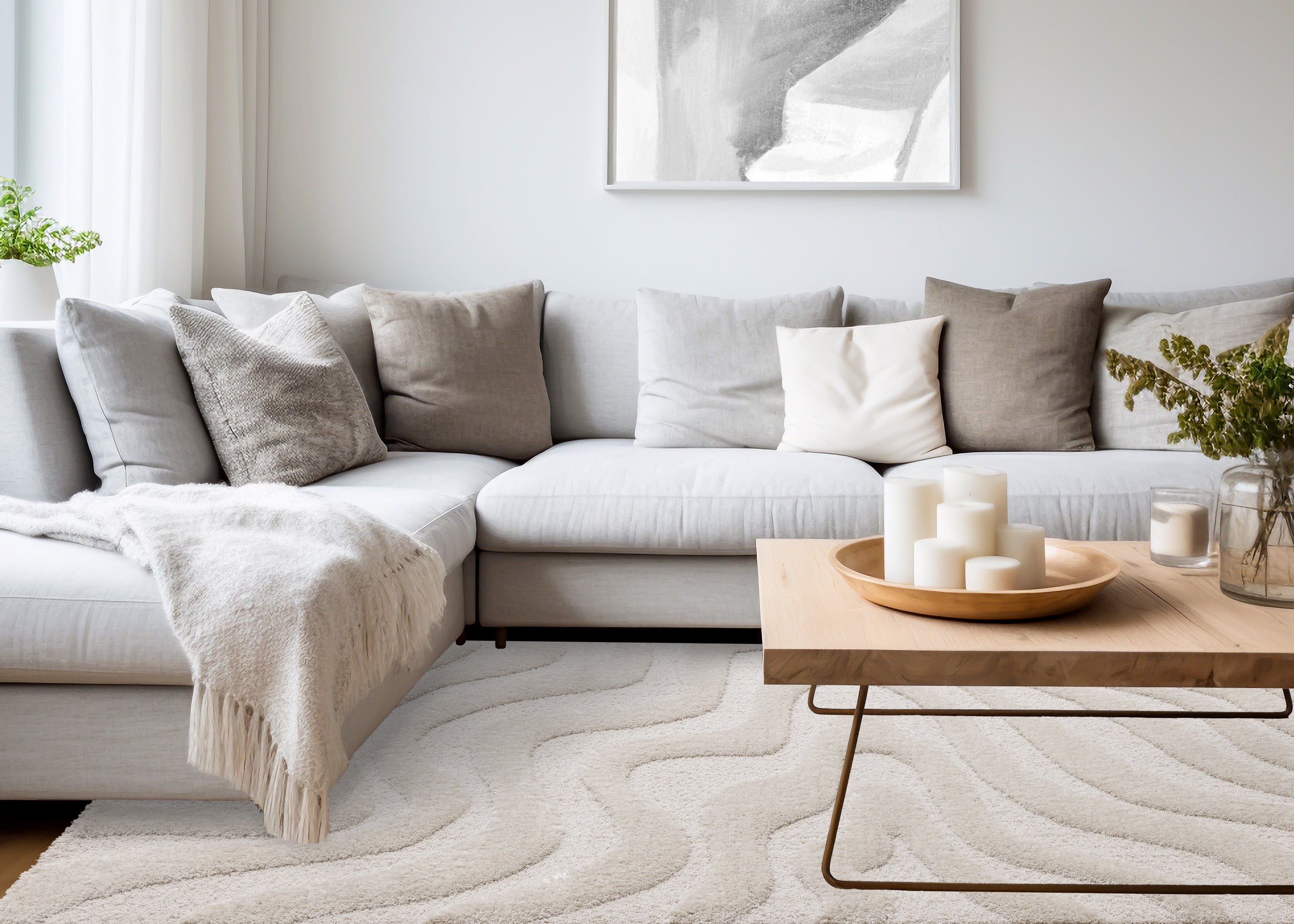 Luxe White Curvy Lines Rug