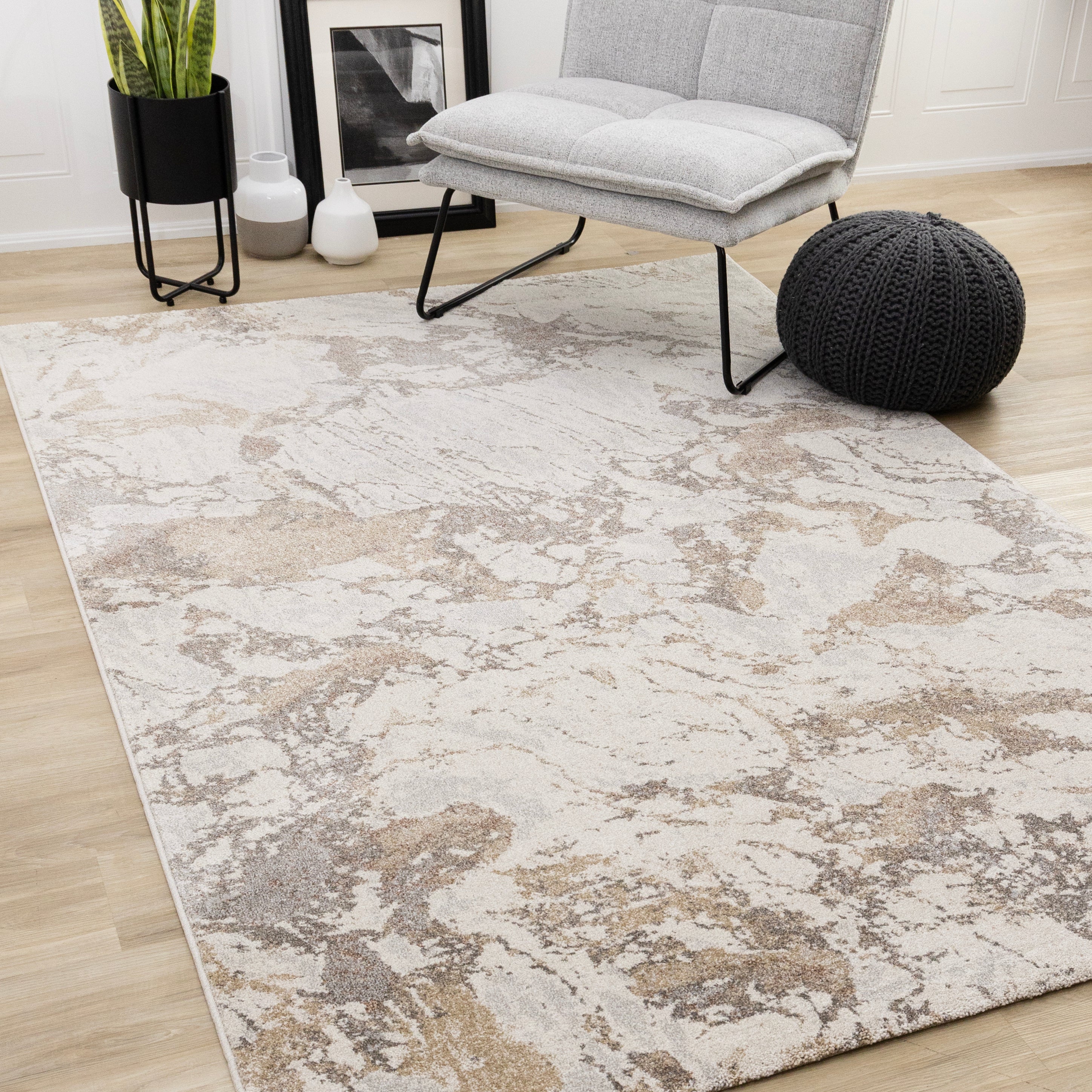 Mae White Grey Beige Marble Design Rug