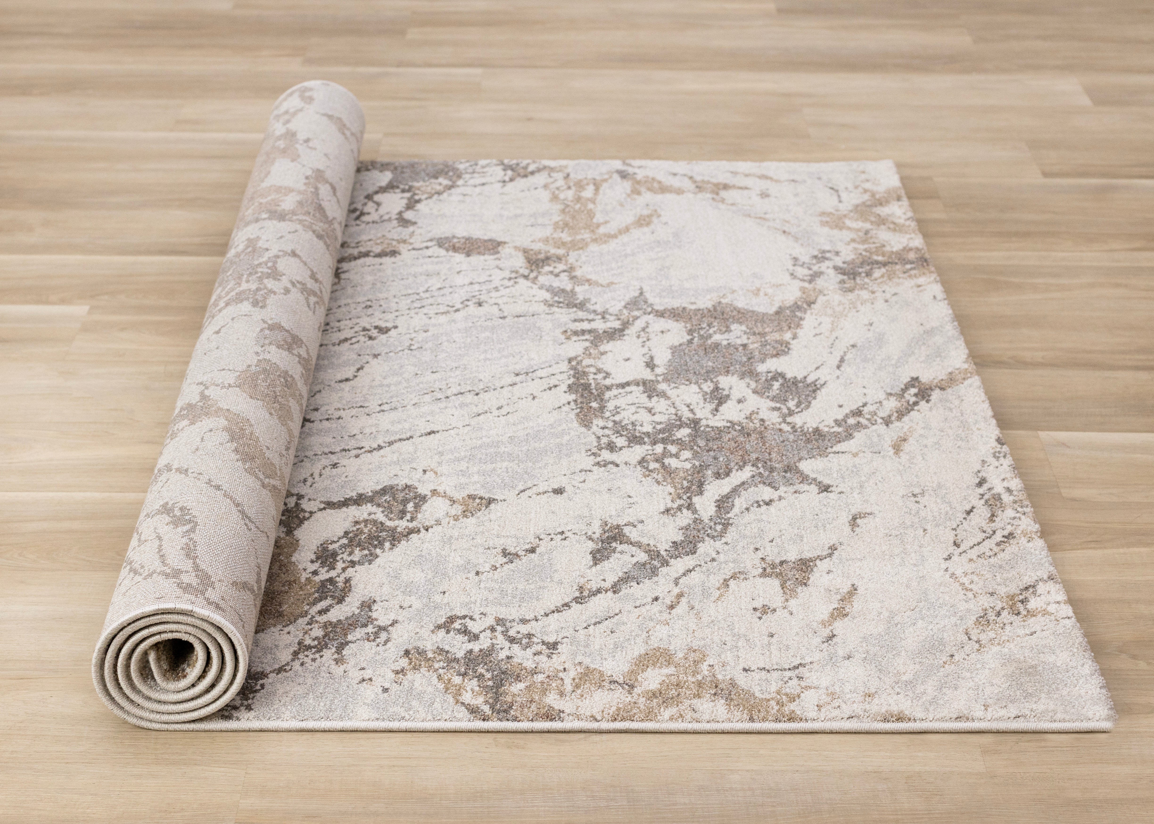 Mae White Grey Beige Marble Design Rug