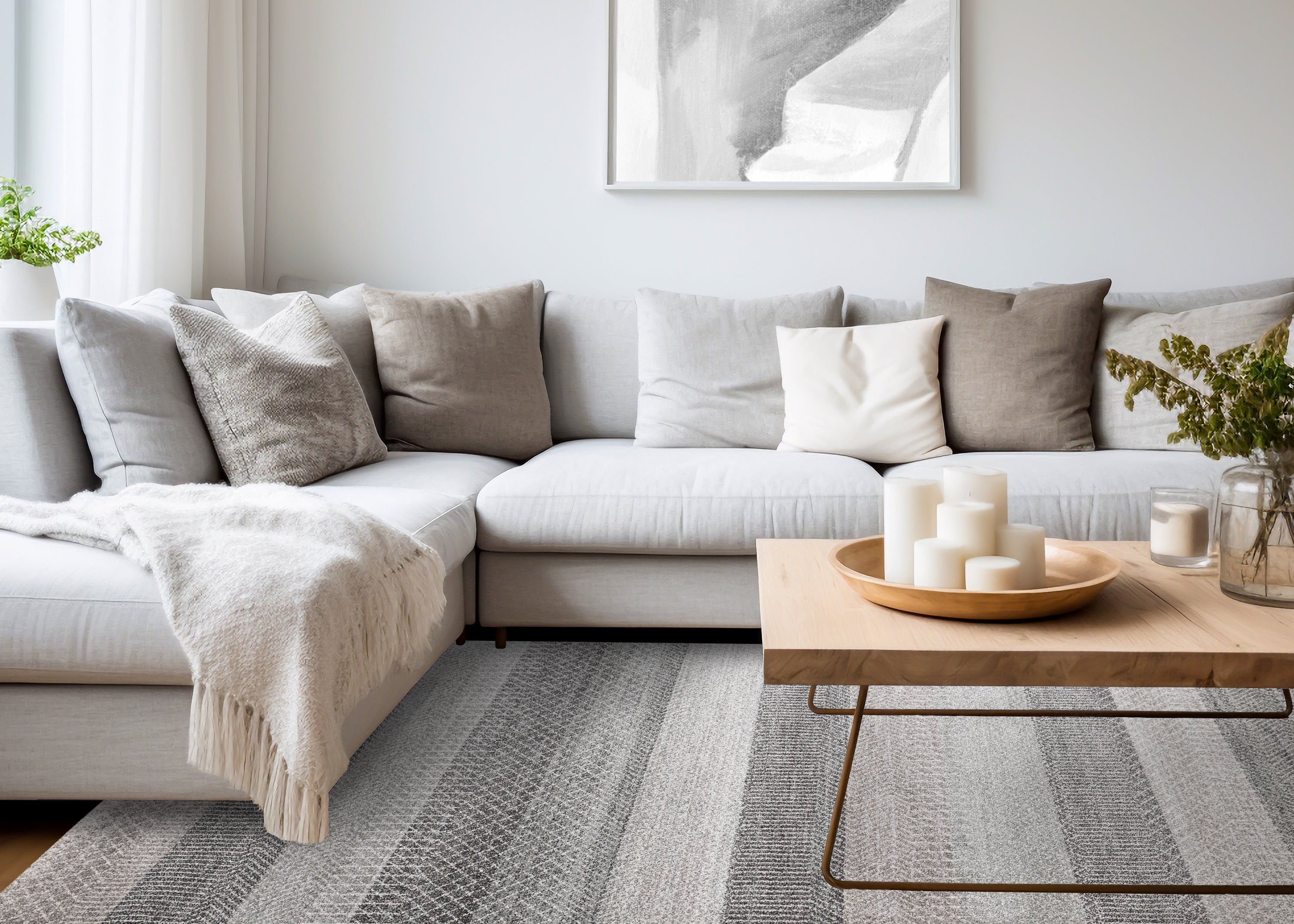 Mae Grey White Taupe Banded Pattern Rug