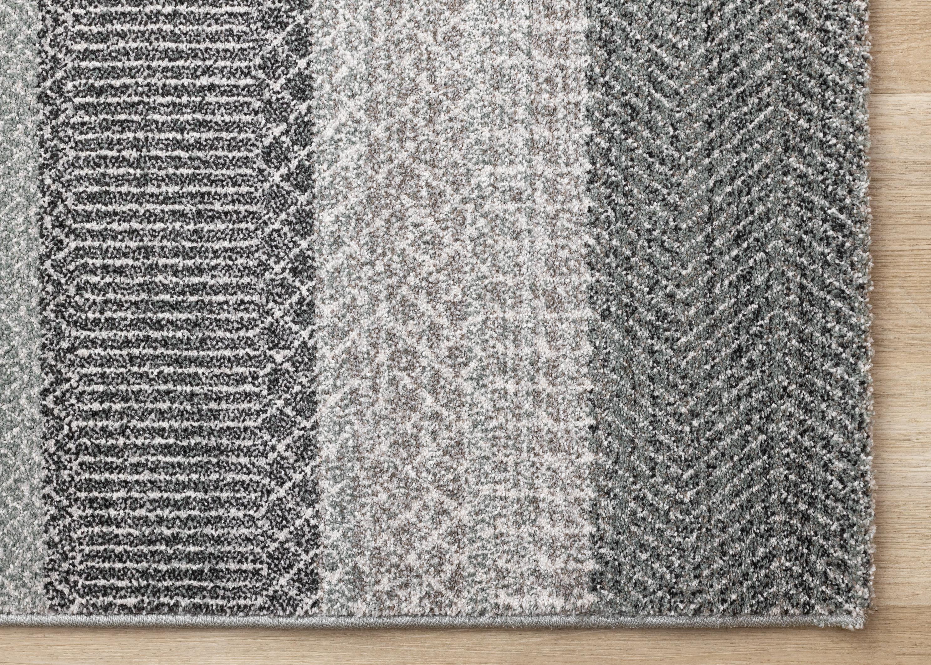 Mae Grey White Taupe Banded Pattern Rug