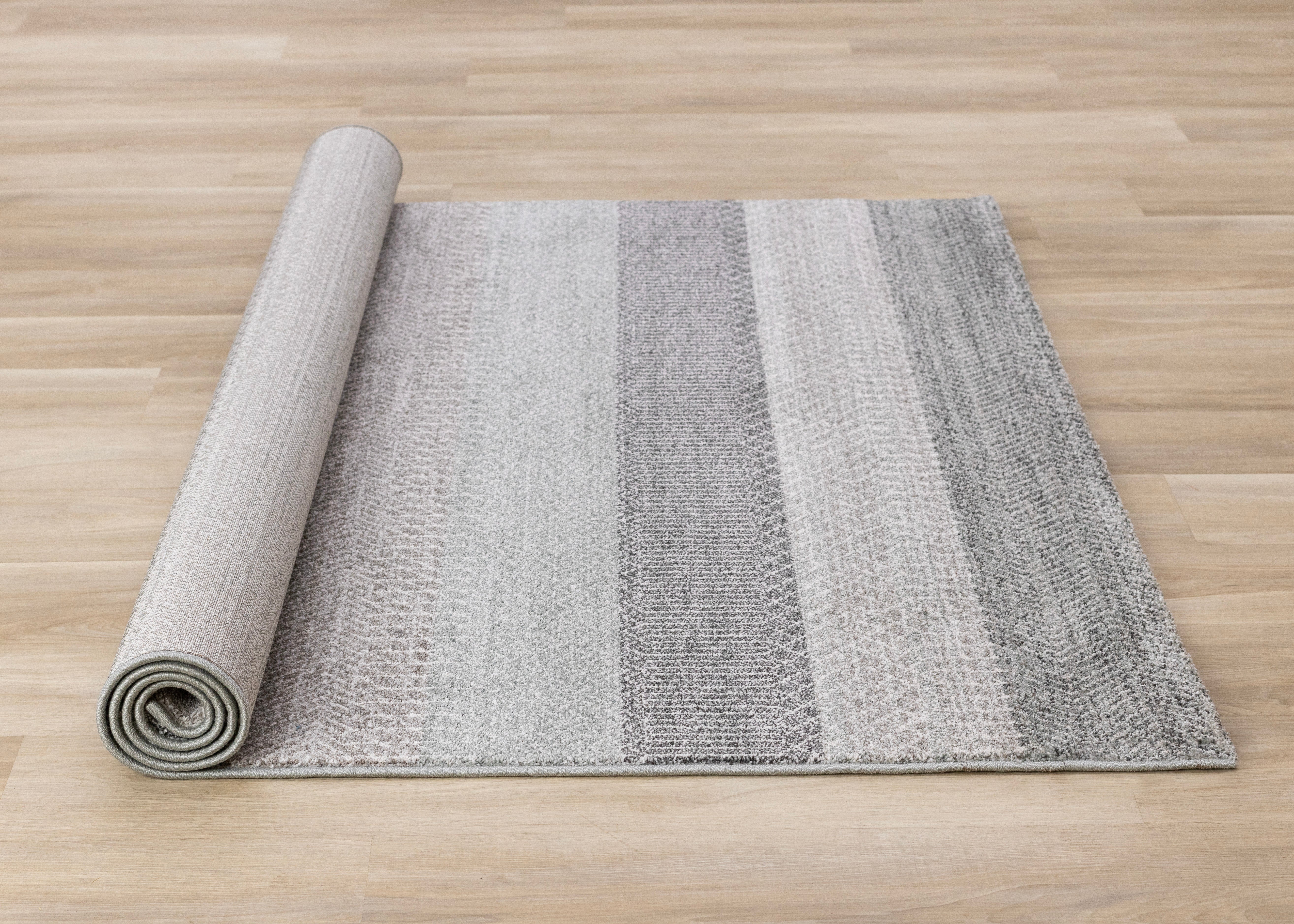 Mae Grey White Taupe Banded Pattern Rug