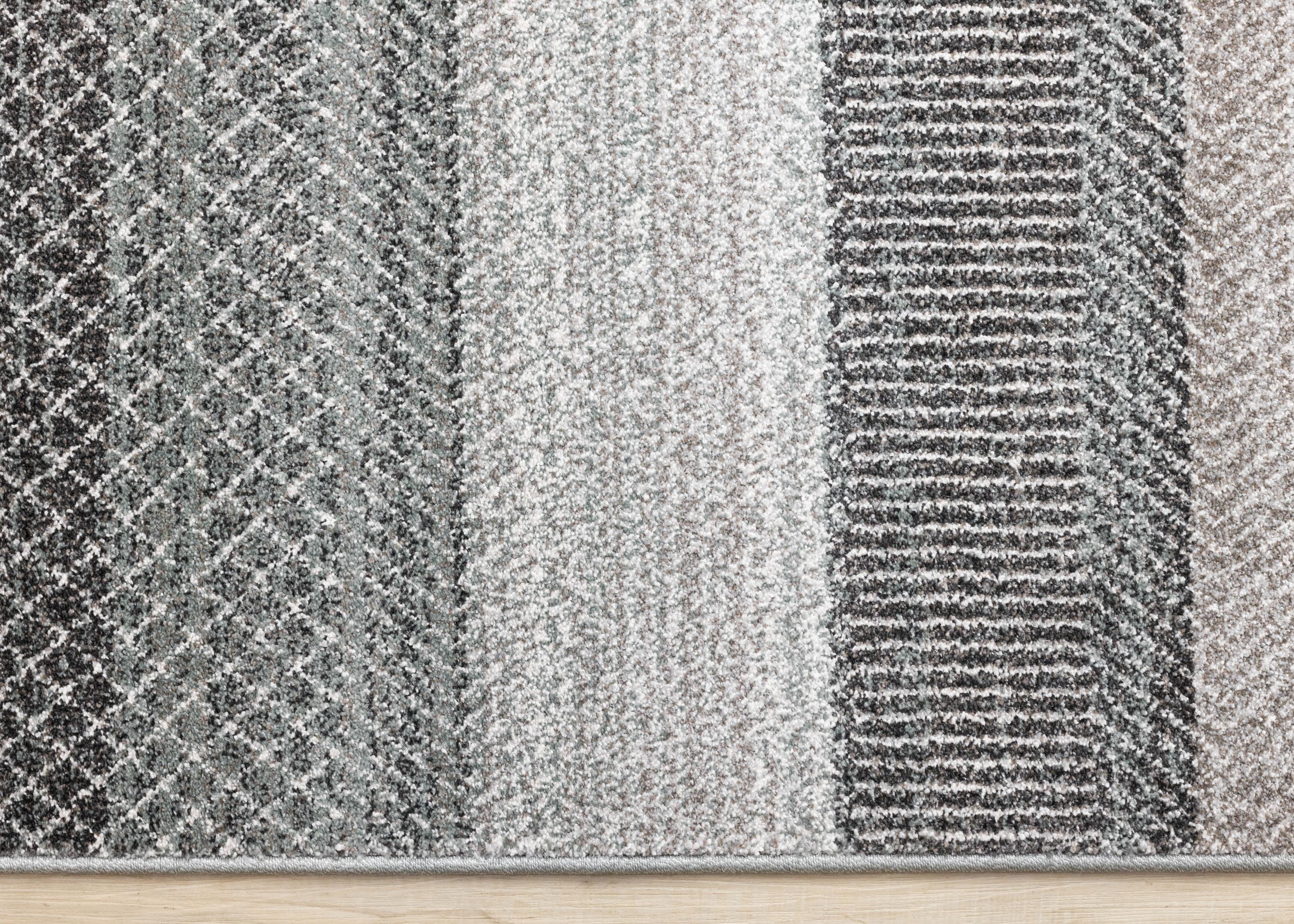 Mae Grey White Taupe Banded Pattern Rug