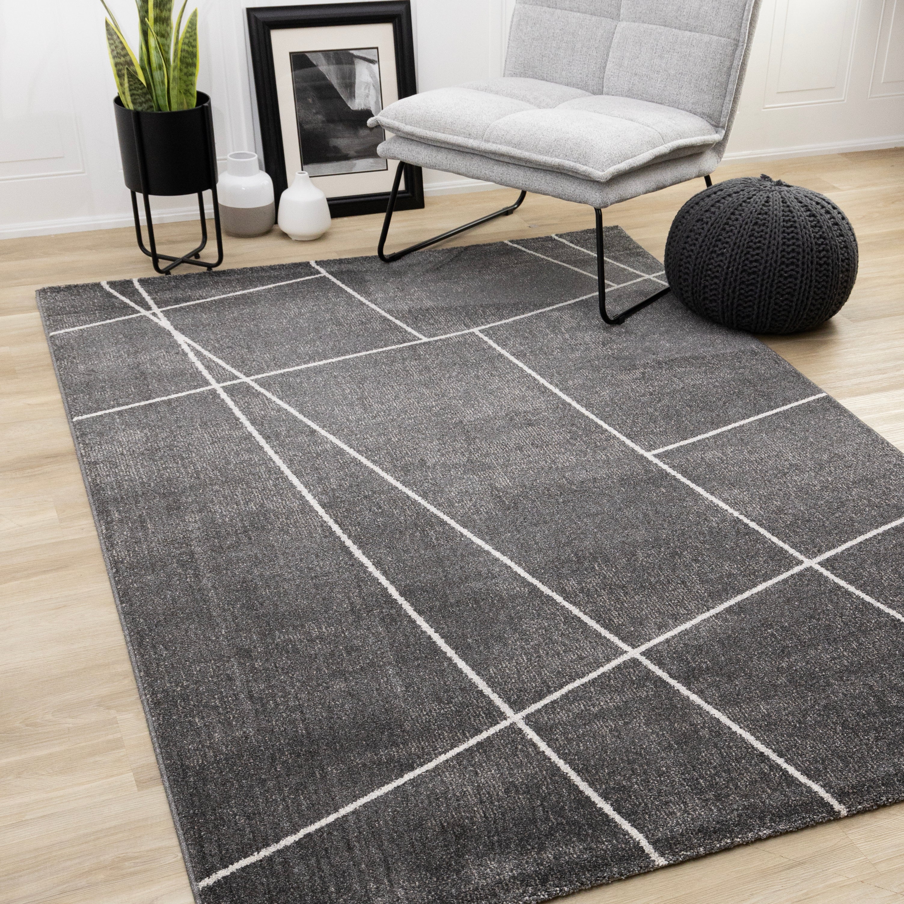 Mae Grey White Organic Line Design Rug