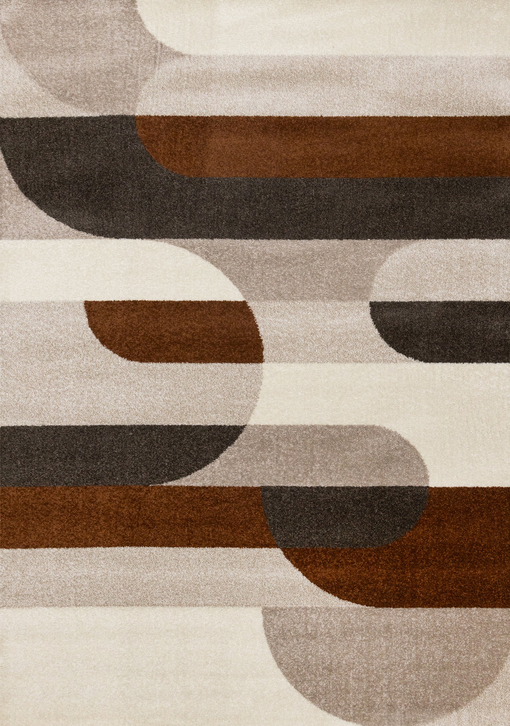 Malibu Taupe Oxblood Cream Striped Curvy Geometric Design Rug