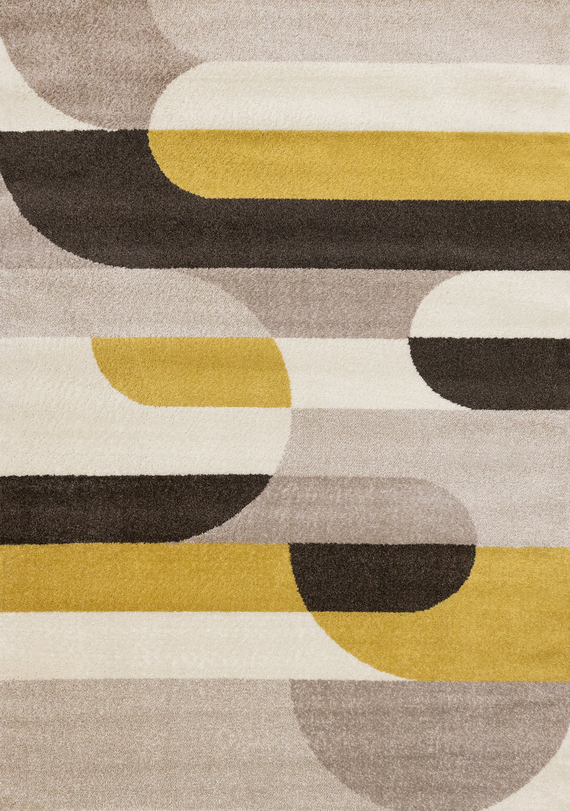 Malibu Taupe Yellow Cream Striped Curvy Geometric Design Rug